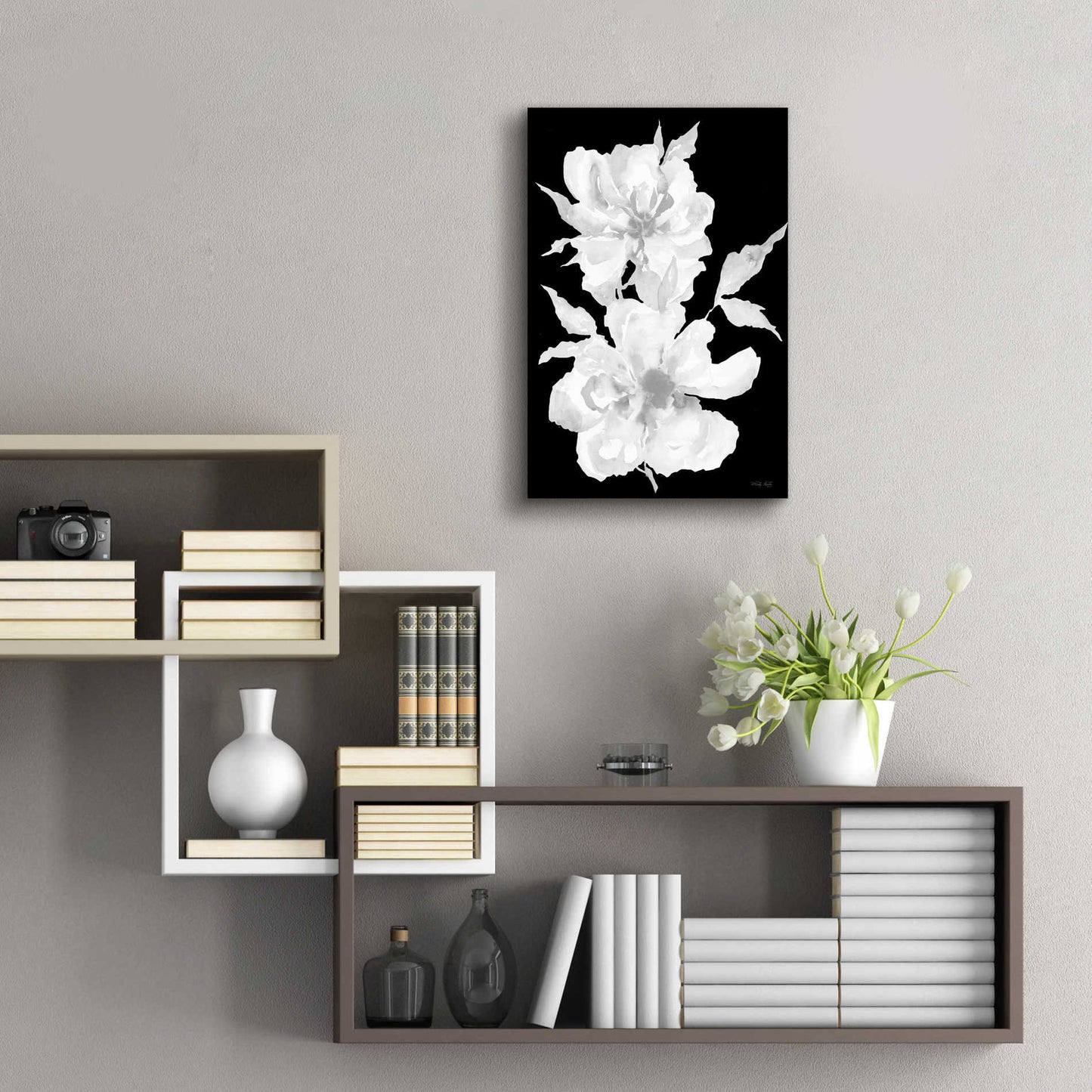 Epic Art 'Black & White Flowers I' by Cindy Jacobs, Acrylic Glass Wall Art,16x24