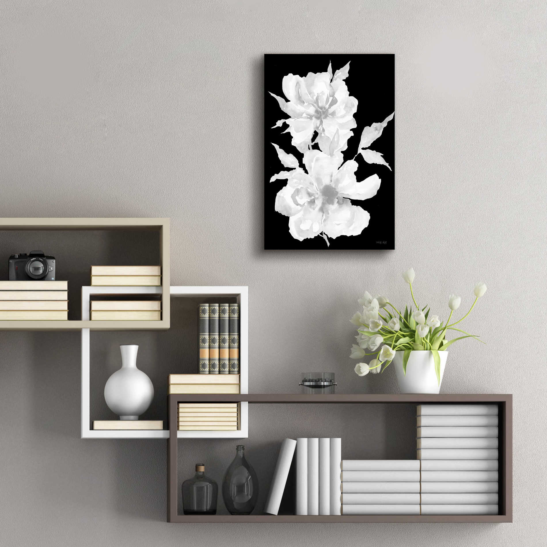 Epic Art 'Black & White Flowers I' by Cindy Jacobs, Acrylic Glass Wall Art,16x24