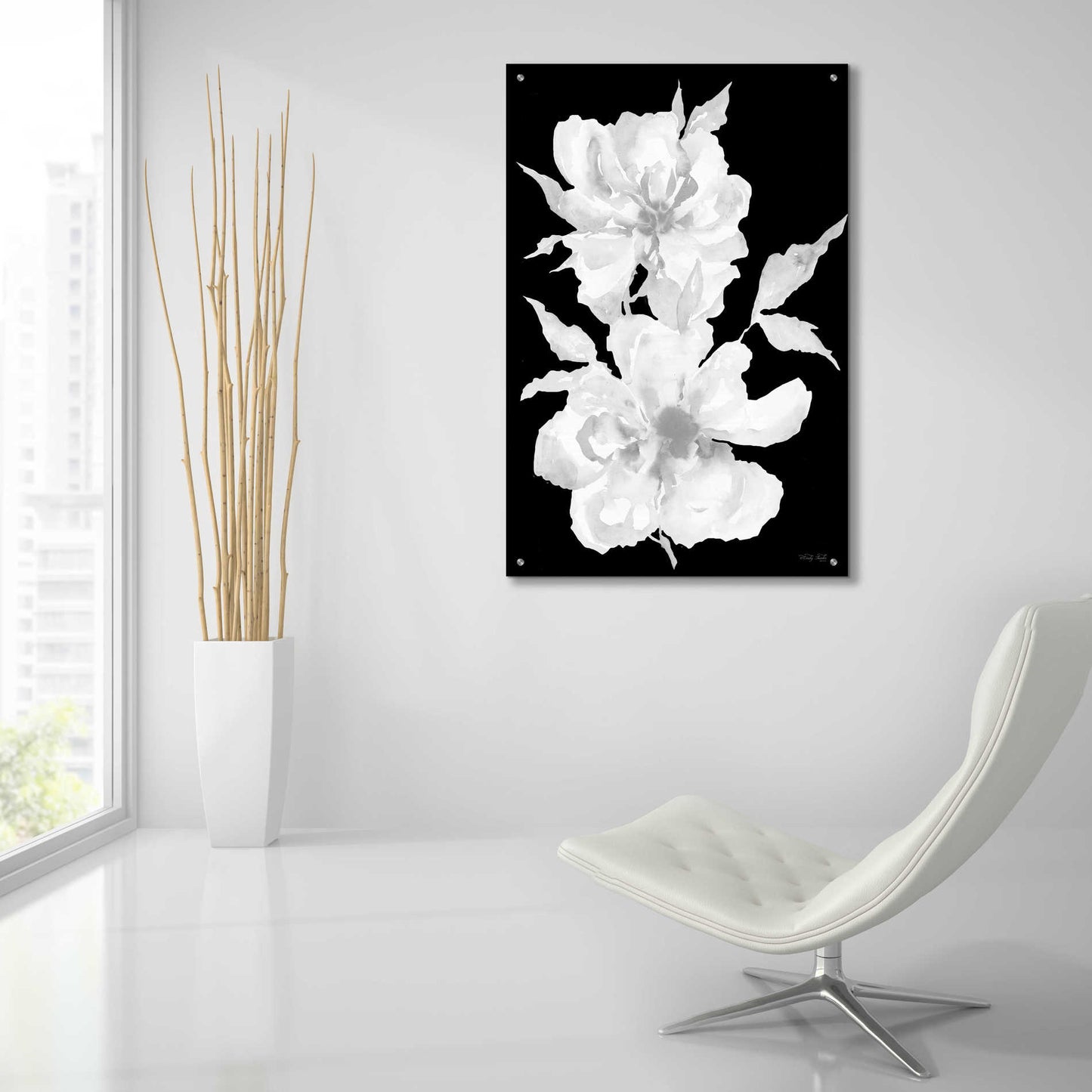 Epic Art 'Black & White Flowers I' by Cindy Jacobs, Acrylic Glass Wall Art,24x36