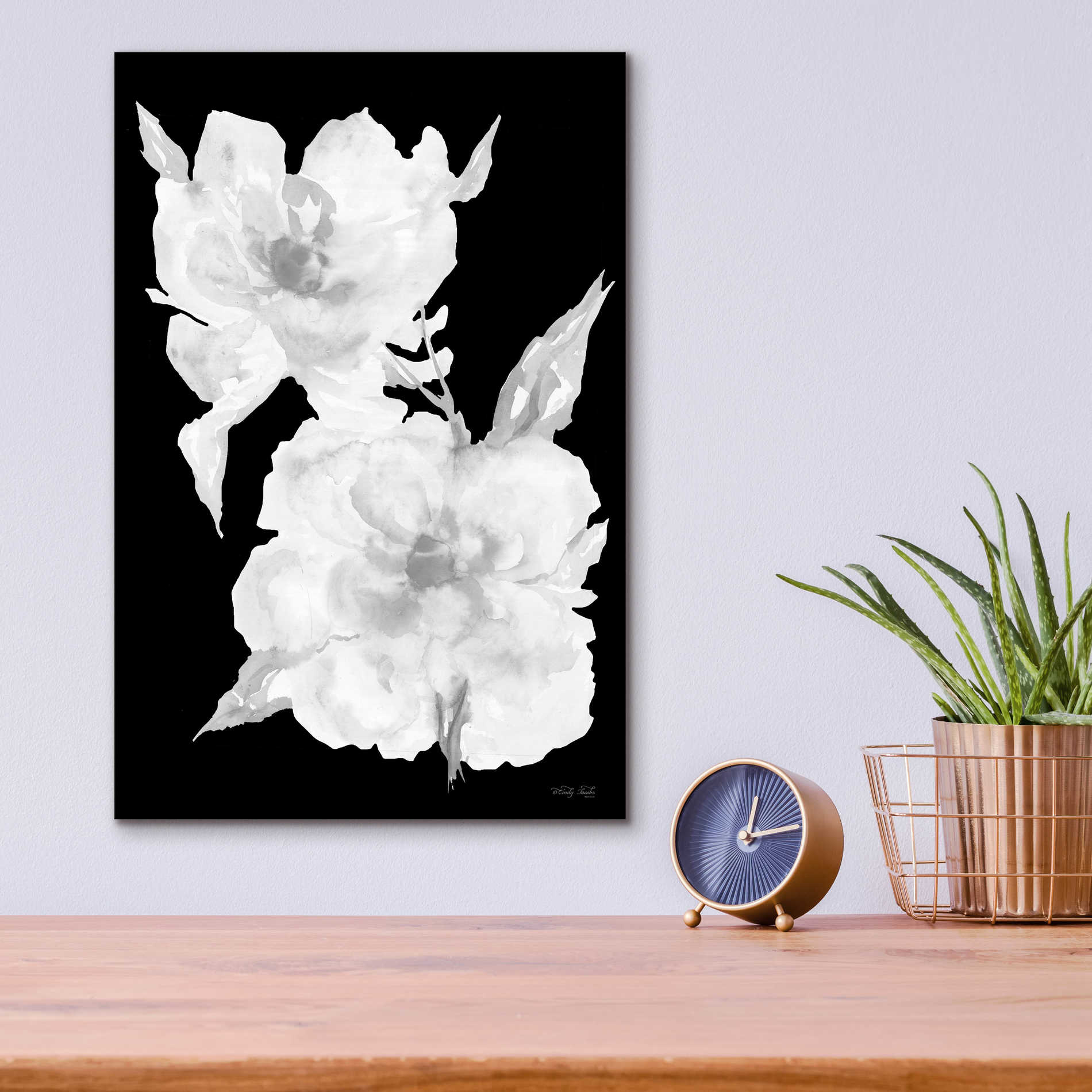 Epic Art 'Black & White Flowers II' by Cindy Jacobs, Acrylic Glass Wall Art,12x16