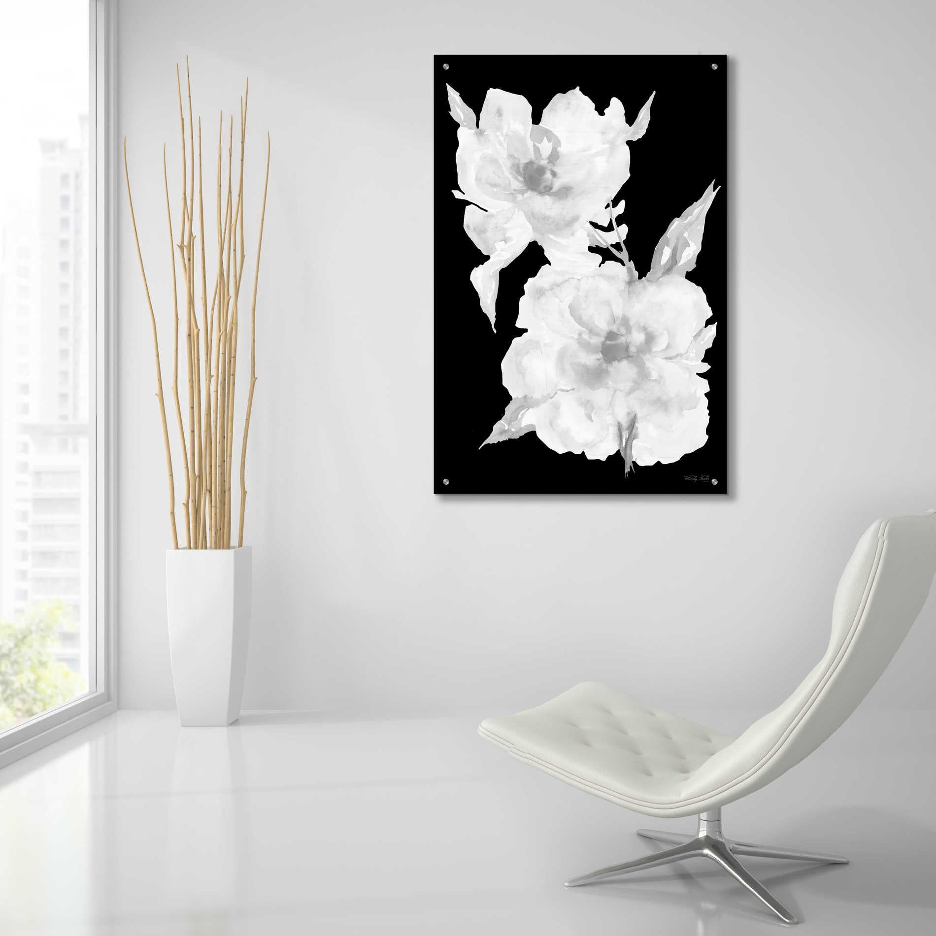 Epic Art 'Black & White Flowers II' by Cindy Jacobs, Acrylic Glass Wall Art,24x36