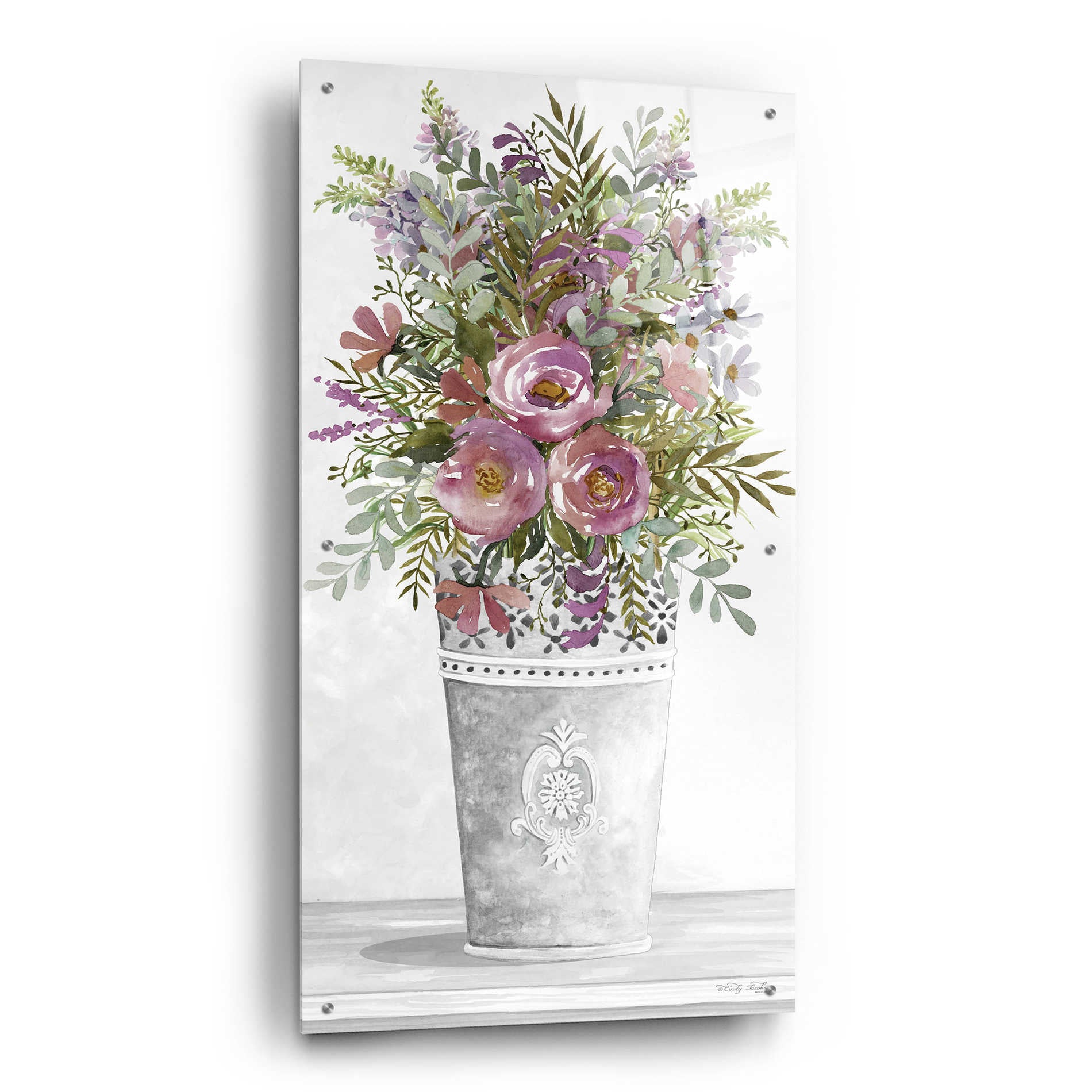 Epic Art 'Lilacs III' by Cindy Jacobs, Acrylic Glass Wall Art,24x48