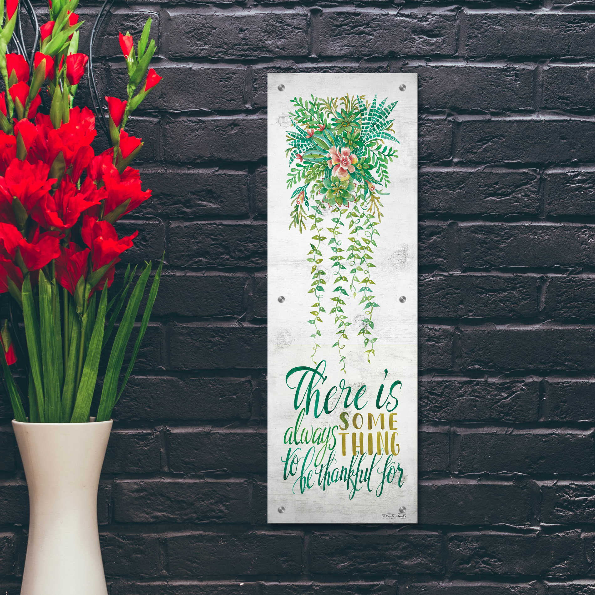 Epic Art 'Be Thankful For Hanging Plant' by Cindy Jacobs, Acrylic Glass Wall Art,12x36