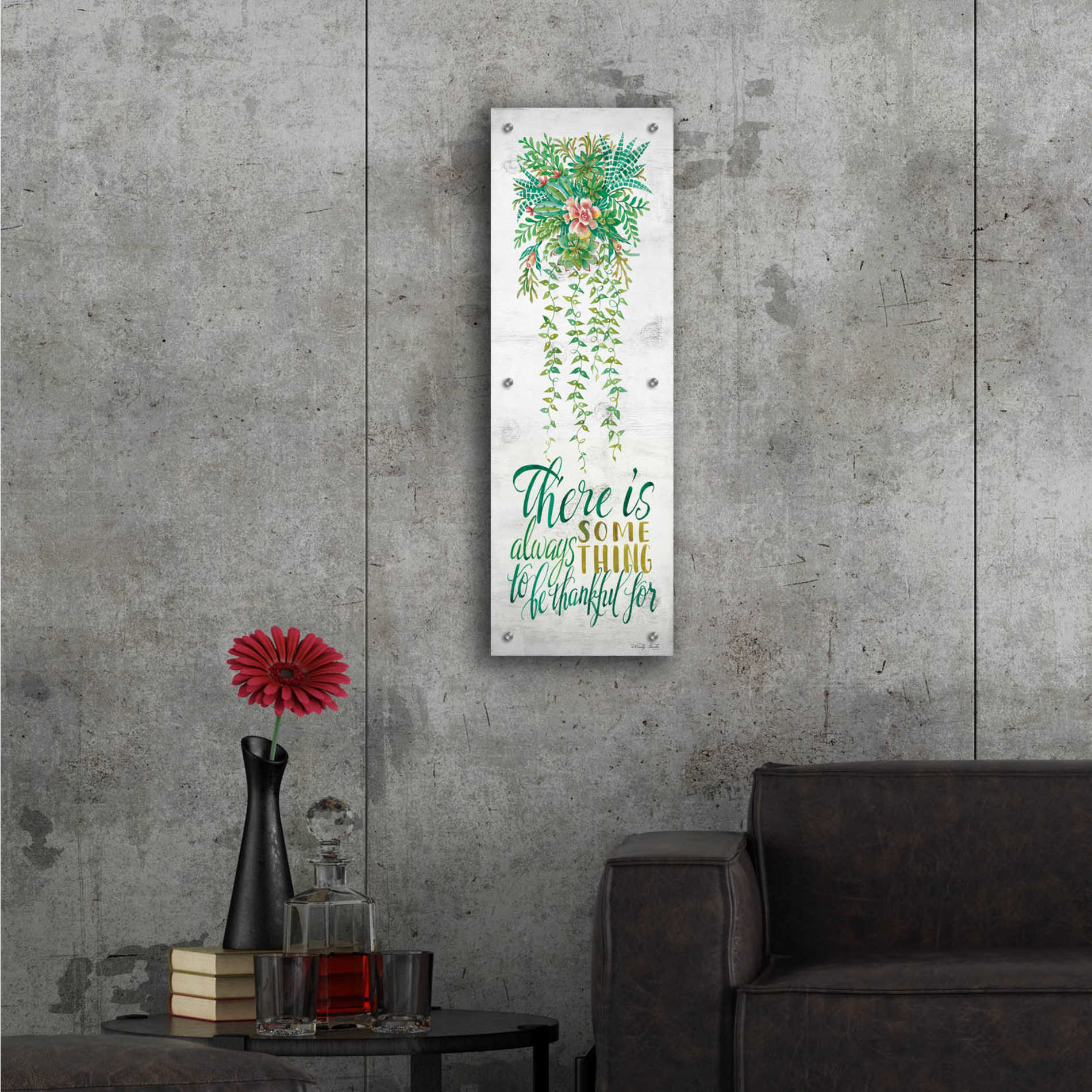 Epic Art 'Be Thankful For Hanging Plant' by Cindy Jacobs, Acrylic Glass Wall Art,12x36