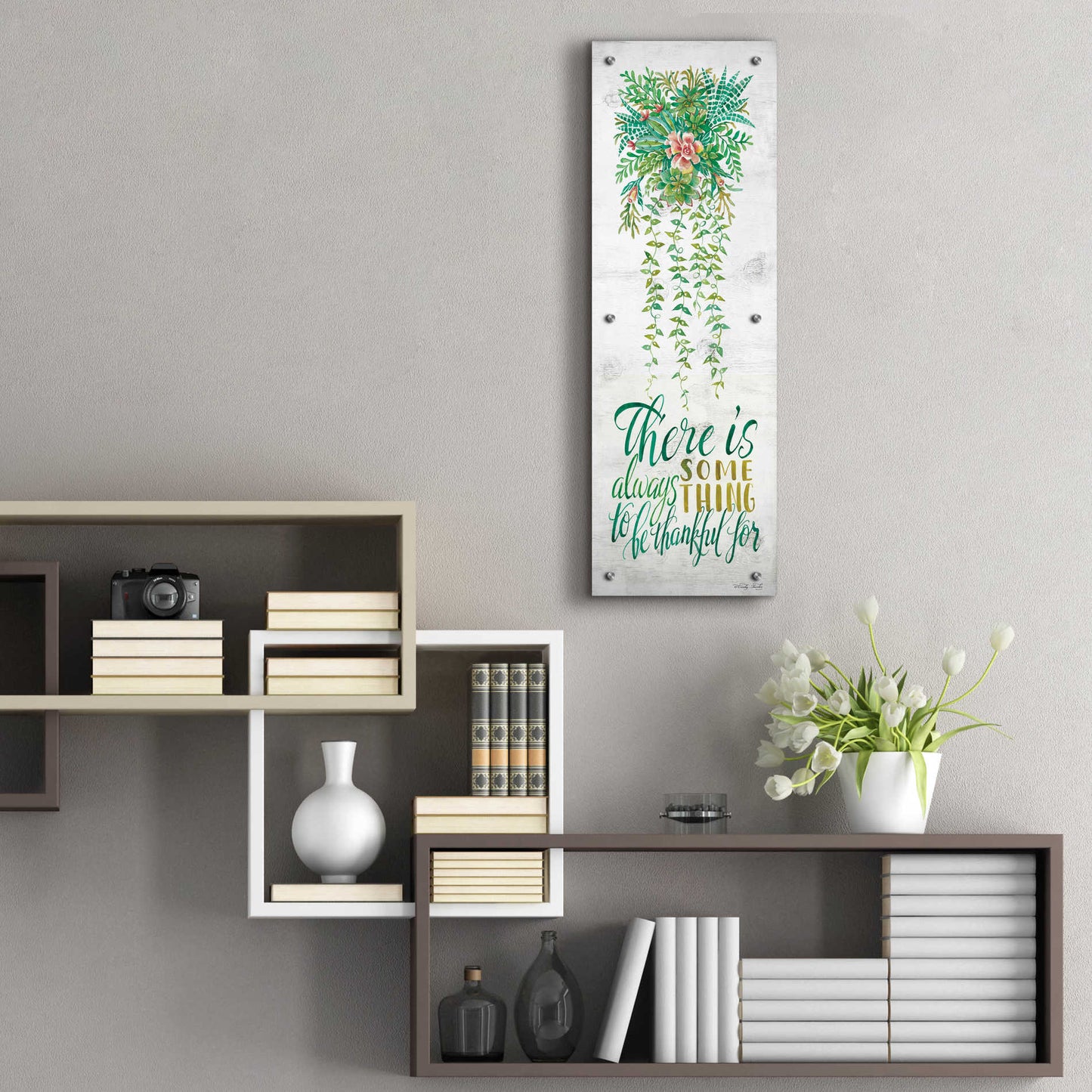 Epic Art 'Be Thankful For Hanging Plant' by Cindy Jacobs, Acrylic Glass Wall Art,12x36