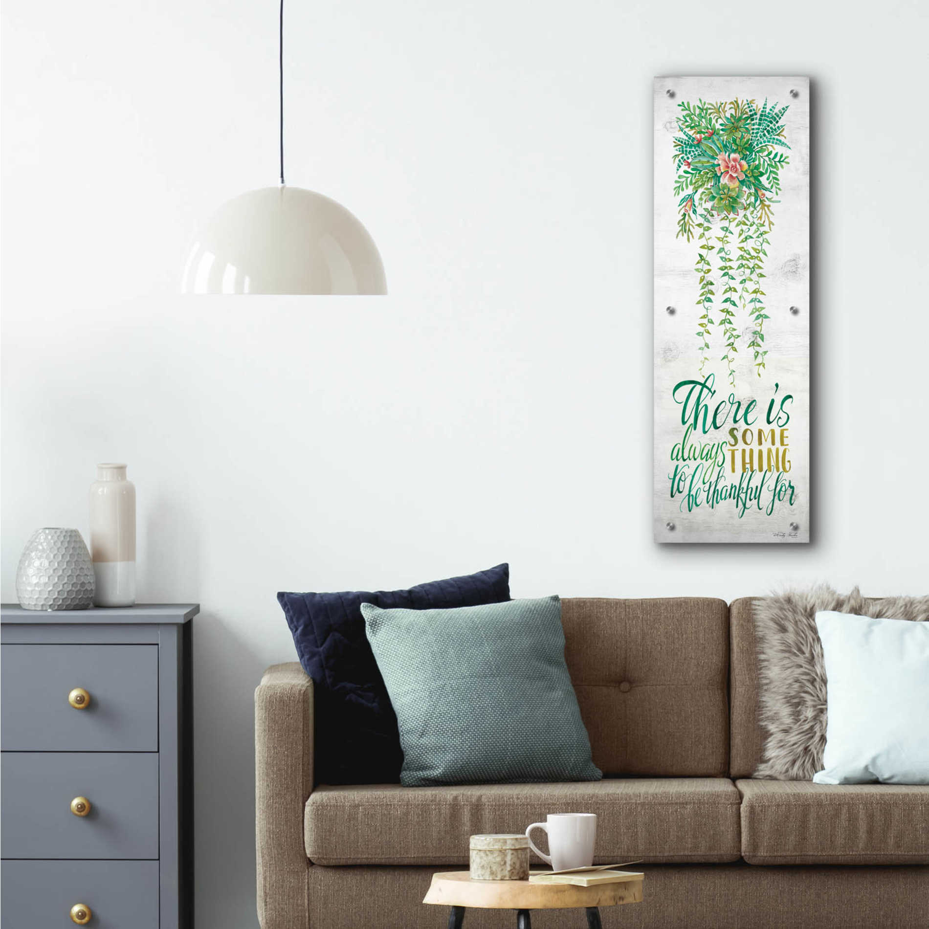 Epic Art 'Be Thankful For Hanging Plant' by Cindy Jacobs, Acrylic Glass Wall Art,12x36