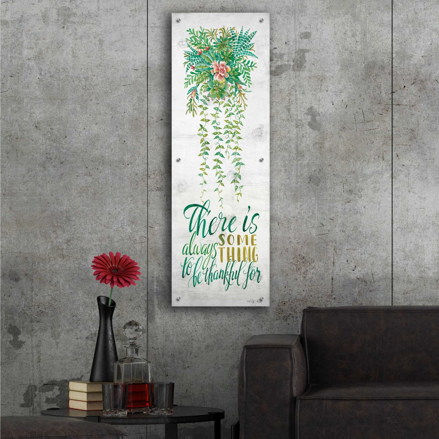 Epic Art 'Be Thankful For Hanging Plant' by Cindy Jacobs, Acrylic Glass Wall Art,16x48