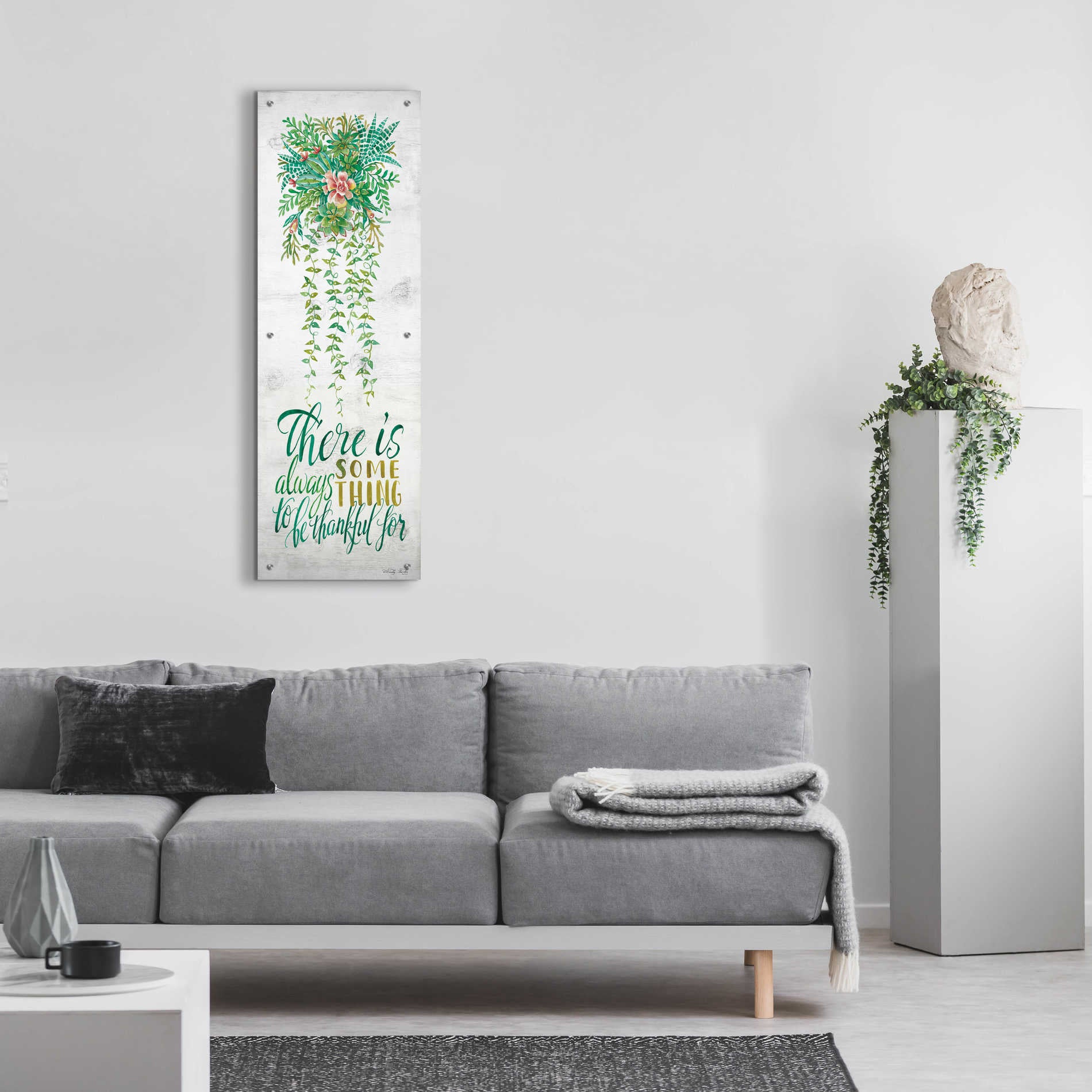 Epic Art 'Be Thankful For Hanging Plant' by Cindy Jacobs, Acrylic Glass Wall Art,16x48