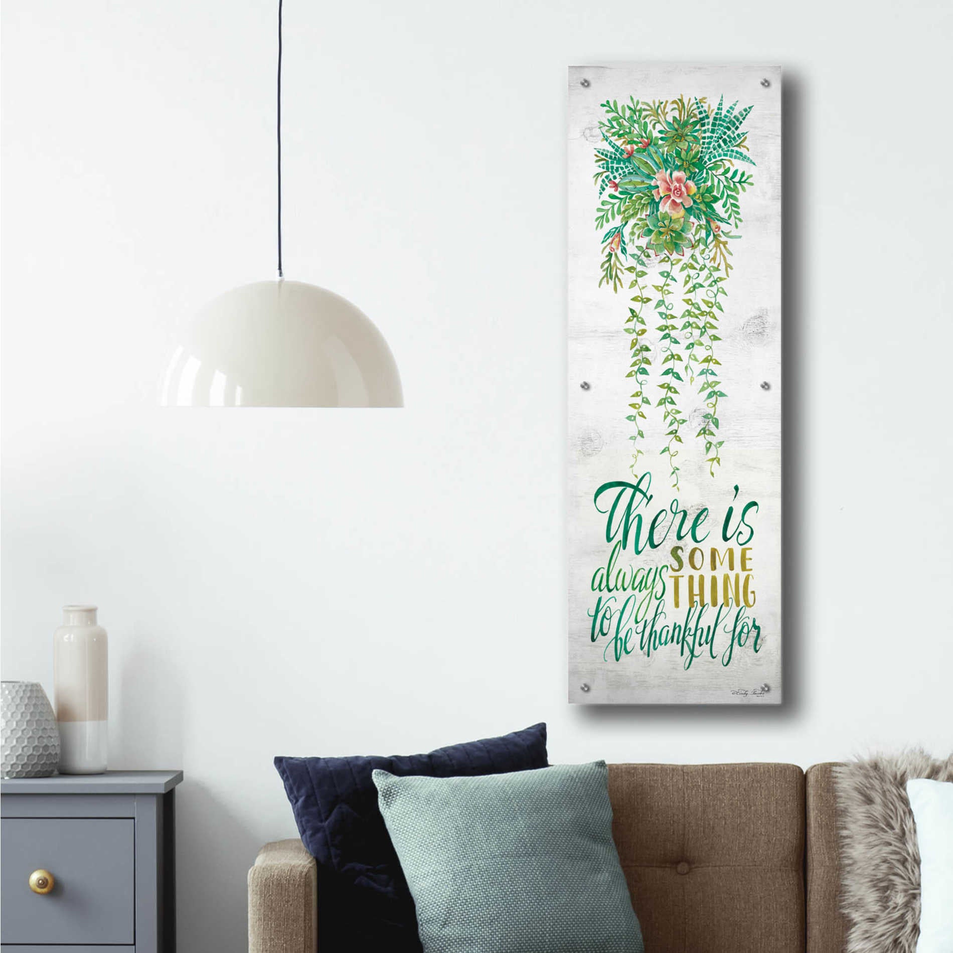 Epic Art 'Be Thankful For Hanging Plant' by Cindy Jacobs, Acrylic Glass Wall Art,16x48