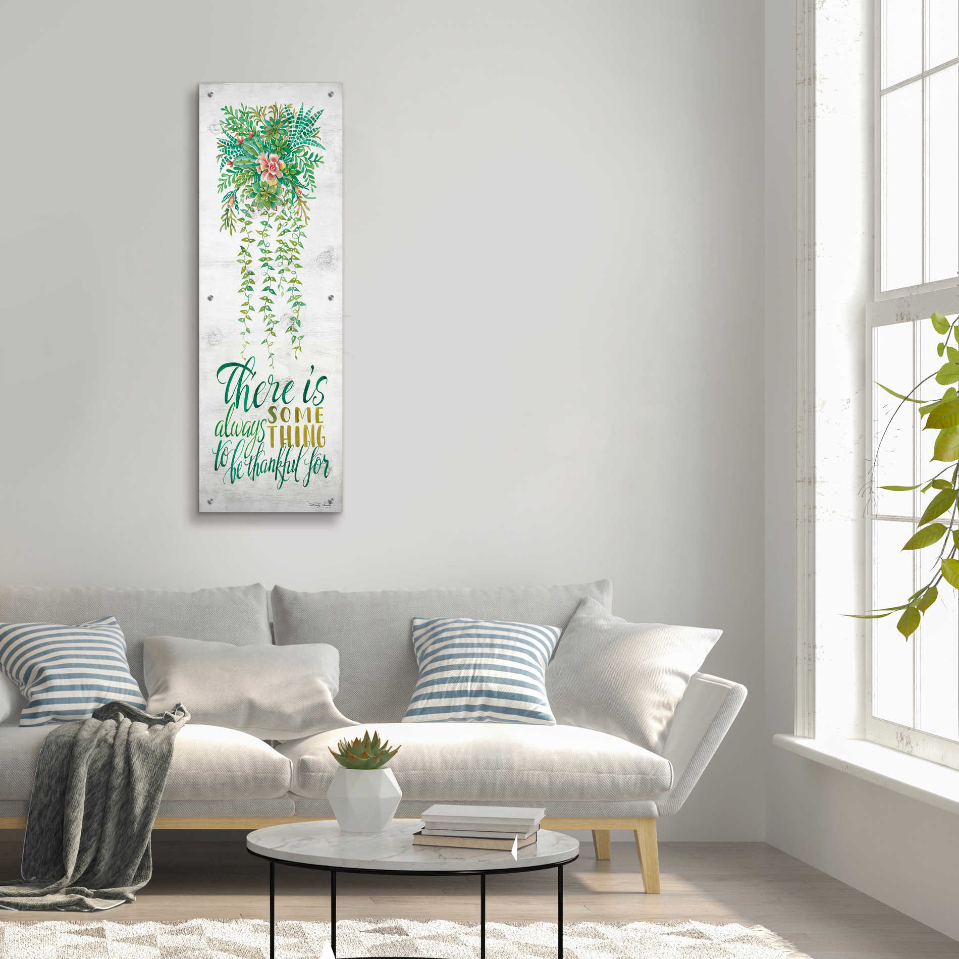 Epic Art 'Be Thankful For Hanging Plant' by Cindy Jacobs, Acrylic Glass Wall Art,16x48