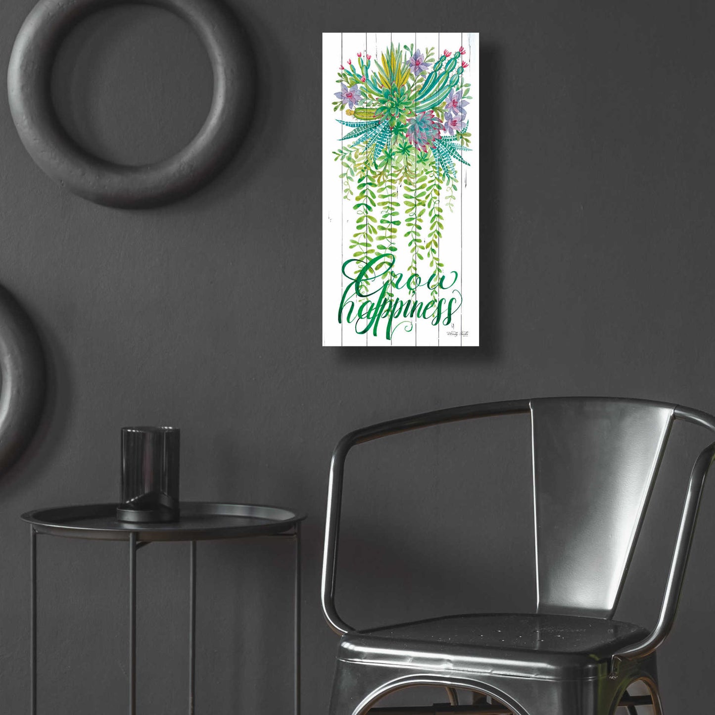 Epic Art 'Grow Happiness Hanging Plant' by Cindy Jacobs, Acrylic Glass Wall Art,12x24