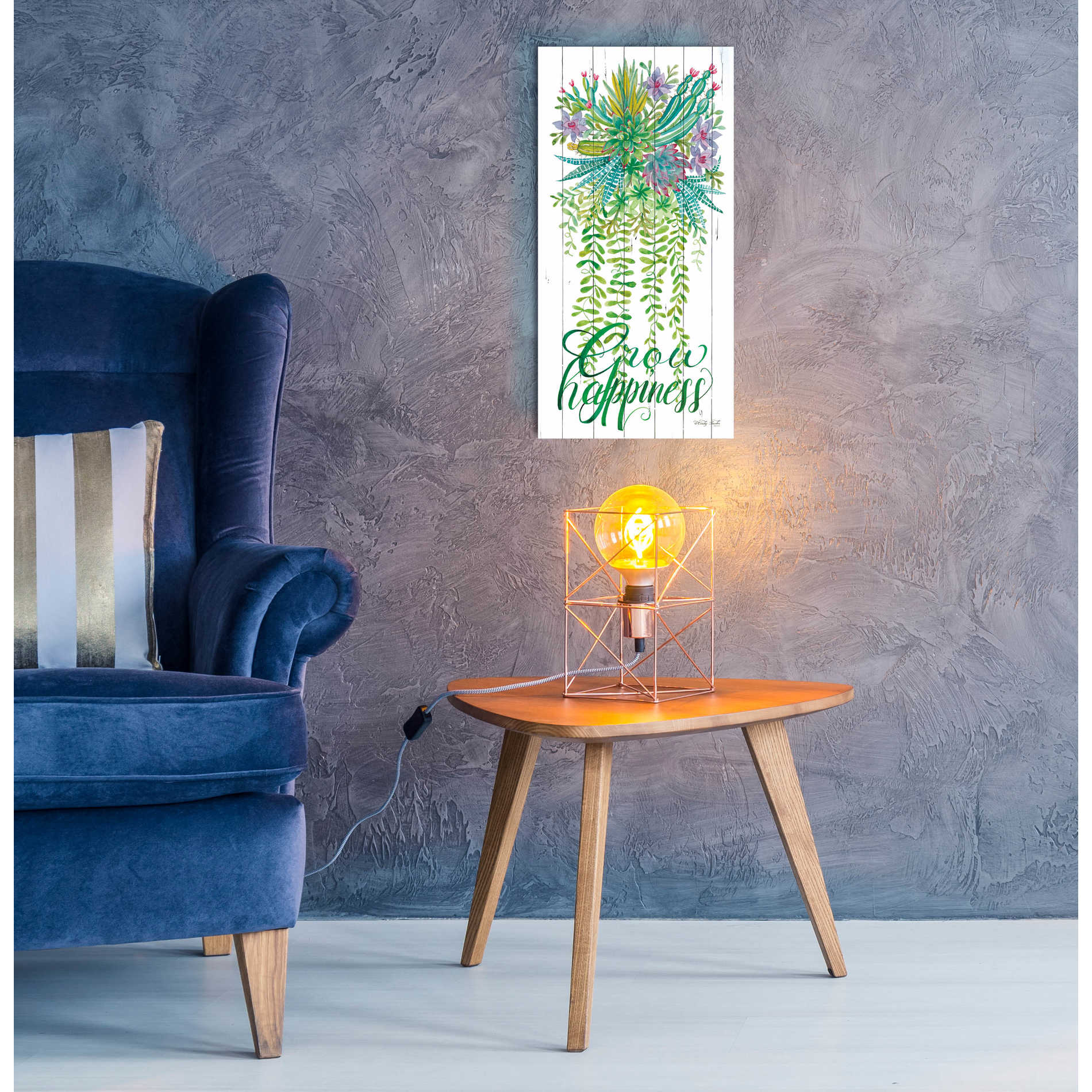 Epic Art 'Grow Happiness Hanging Plant' by Cindy Jacobs, Acrylic Glass Wall Art,12x24