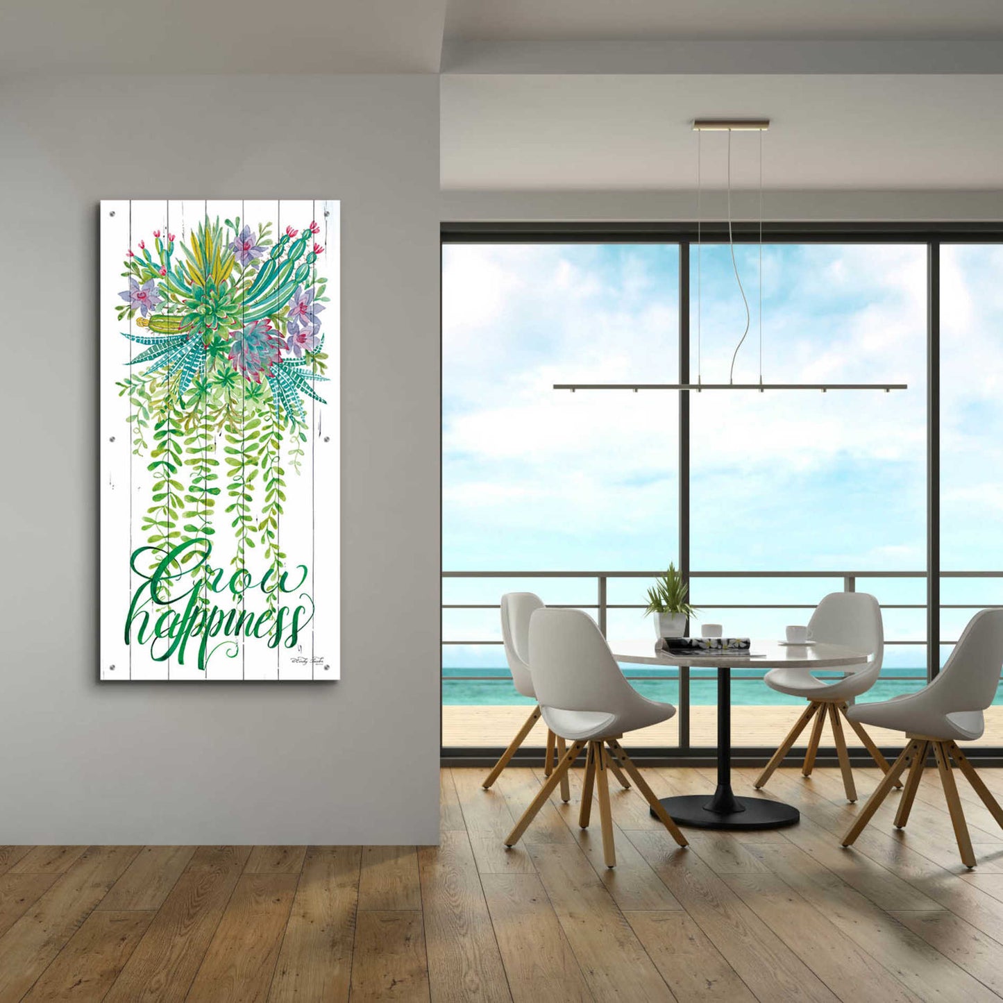 Epic Art 'Grow Happiness Hanging Plant' by Cindy Jacobs, Acrylic Glass Wall Art,24x48