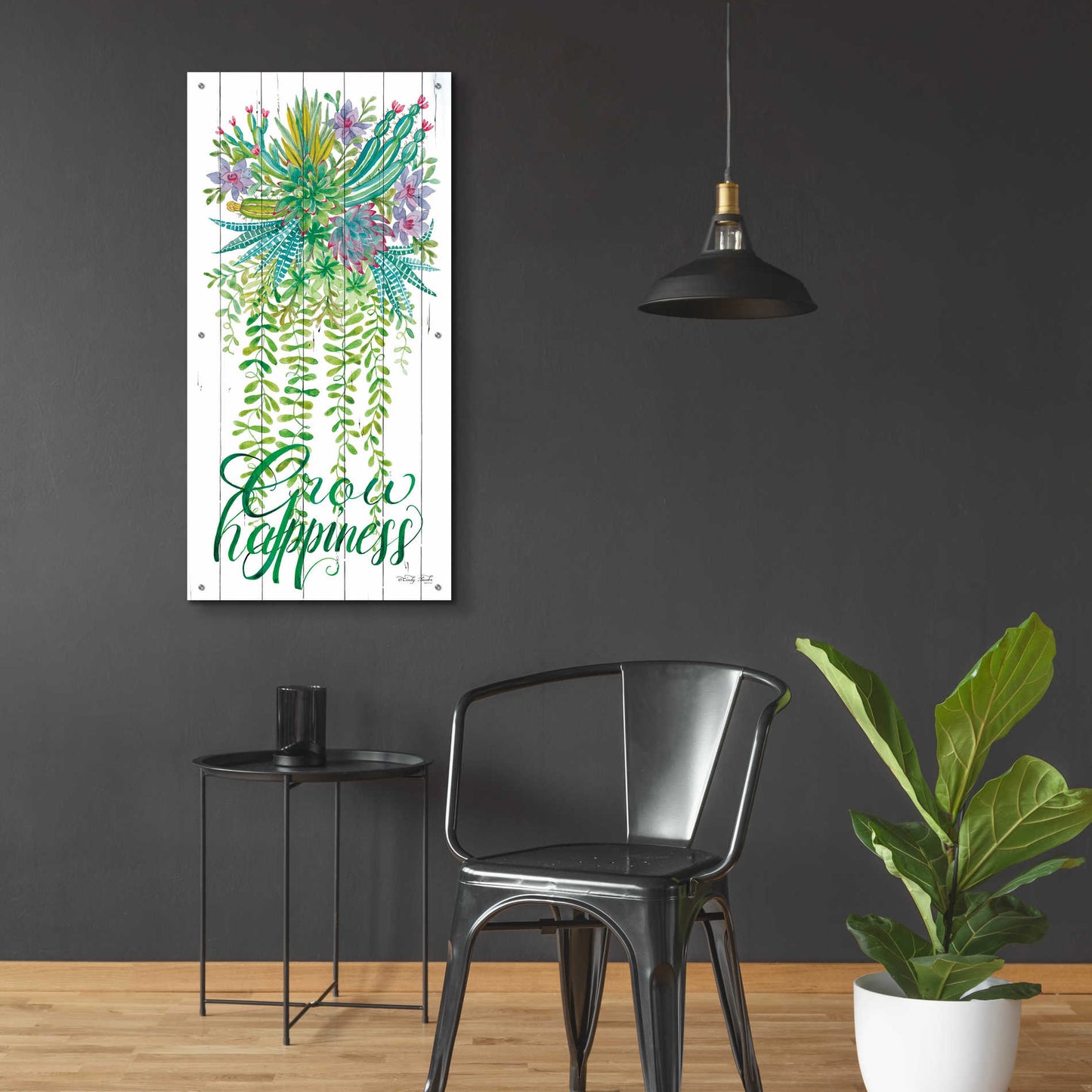 Epic Art 'Grow Happiness Hanging Plant' by Cindy Jacobs, Acrylic Glass Wall Art,24x48