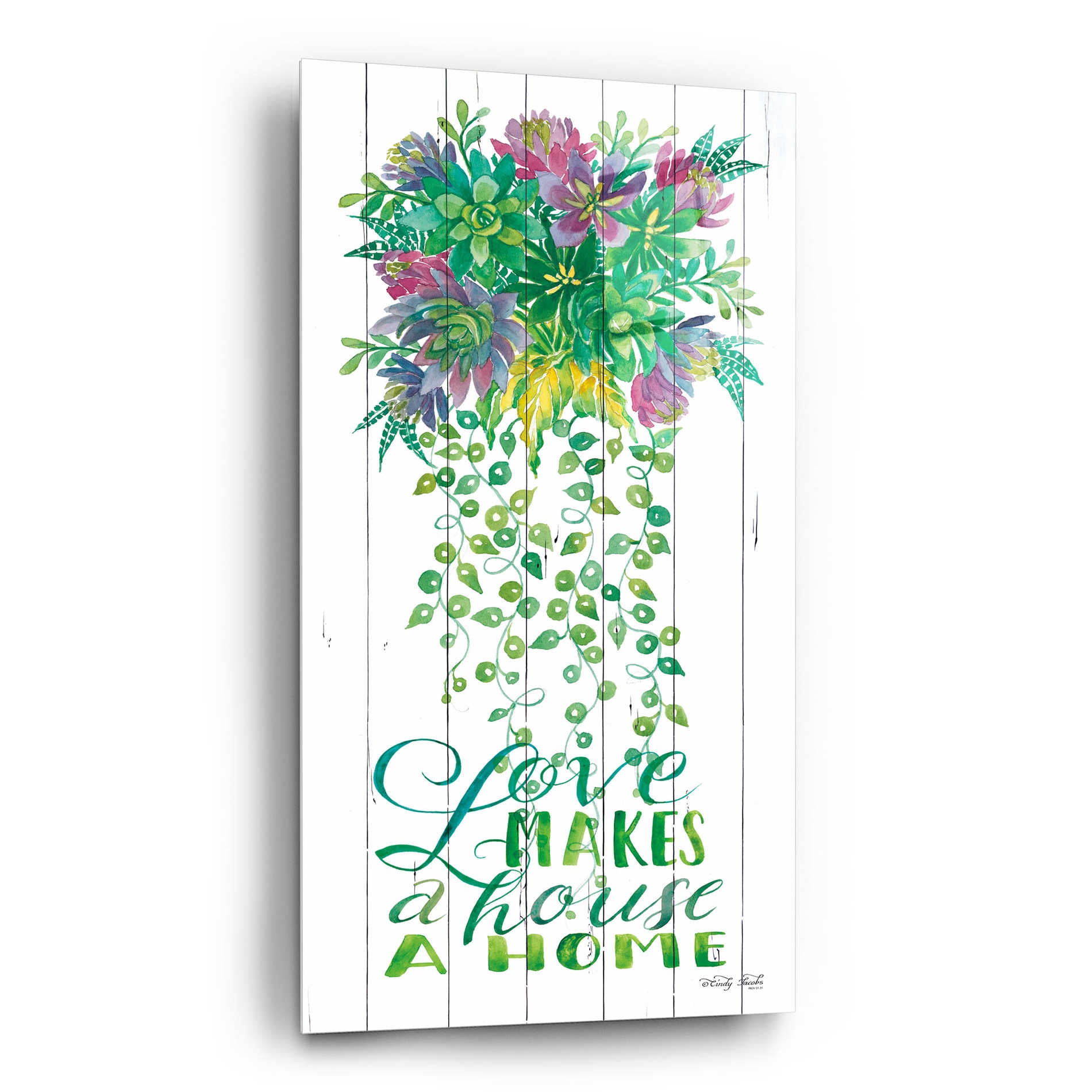 Epic Art 'Love Makes a Home Hanging Plant' by Cindy Jacobs, Acrylic Glass Wall Art,12x24