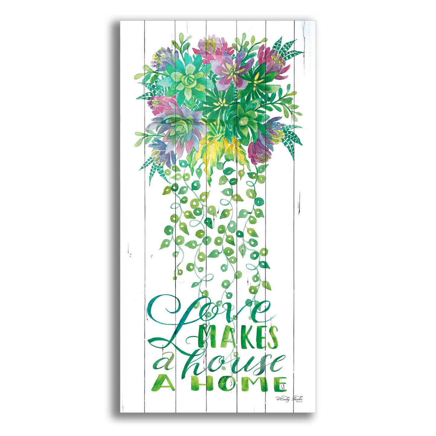 Epic Art 'Love Makes a Home Hanging Plant' by Cindy Jacobs, Acrylic Glass Wall Art,12x24