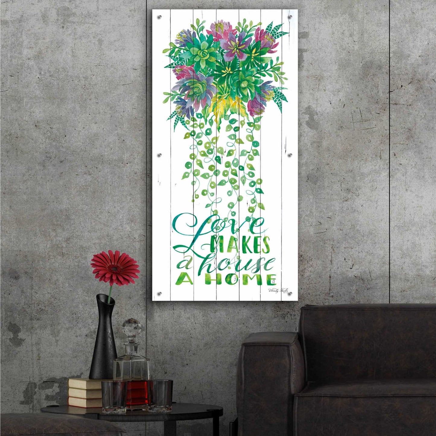 Epic Art 'Love Makes a Home Hanging Plant' by Cindy Jacobs, Acrylic Glass Wall Art,24x48