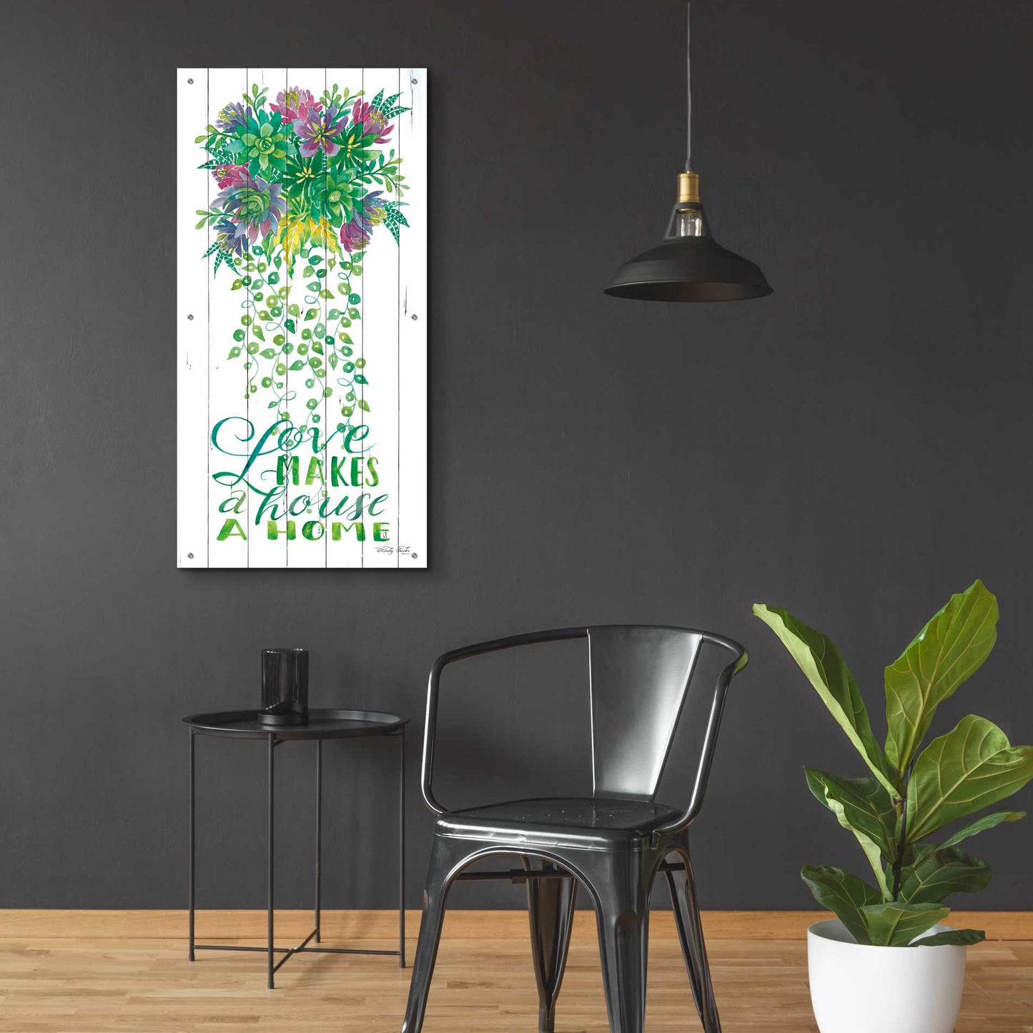 Epic Art 'Love Makes a Home Hanging Plant' by Cindy Jacobs, Acrylic Glass Wall Art,24x48