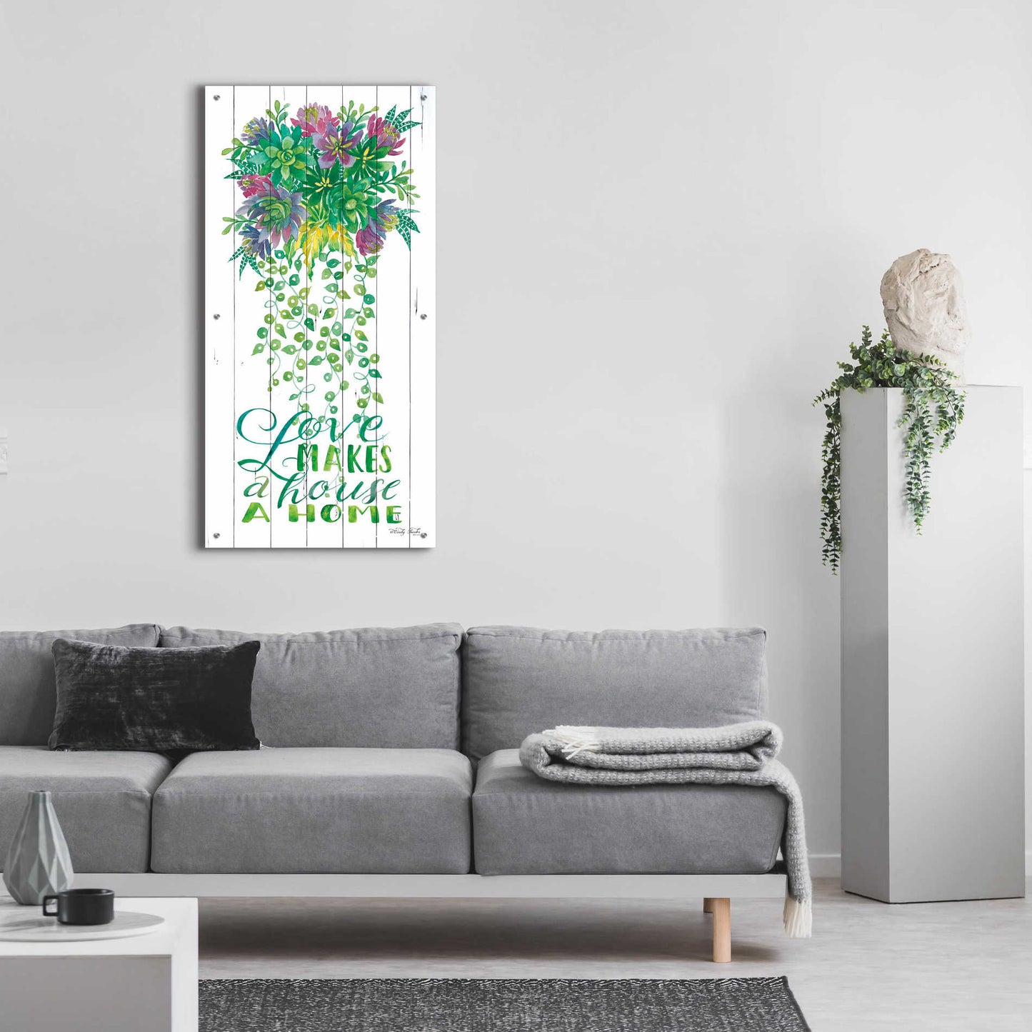 Epic Art 'Love Makes a Home Hanging Plant' by Cindy Jacobs, Acrylic Glass Wall Art,24x48