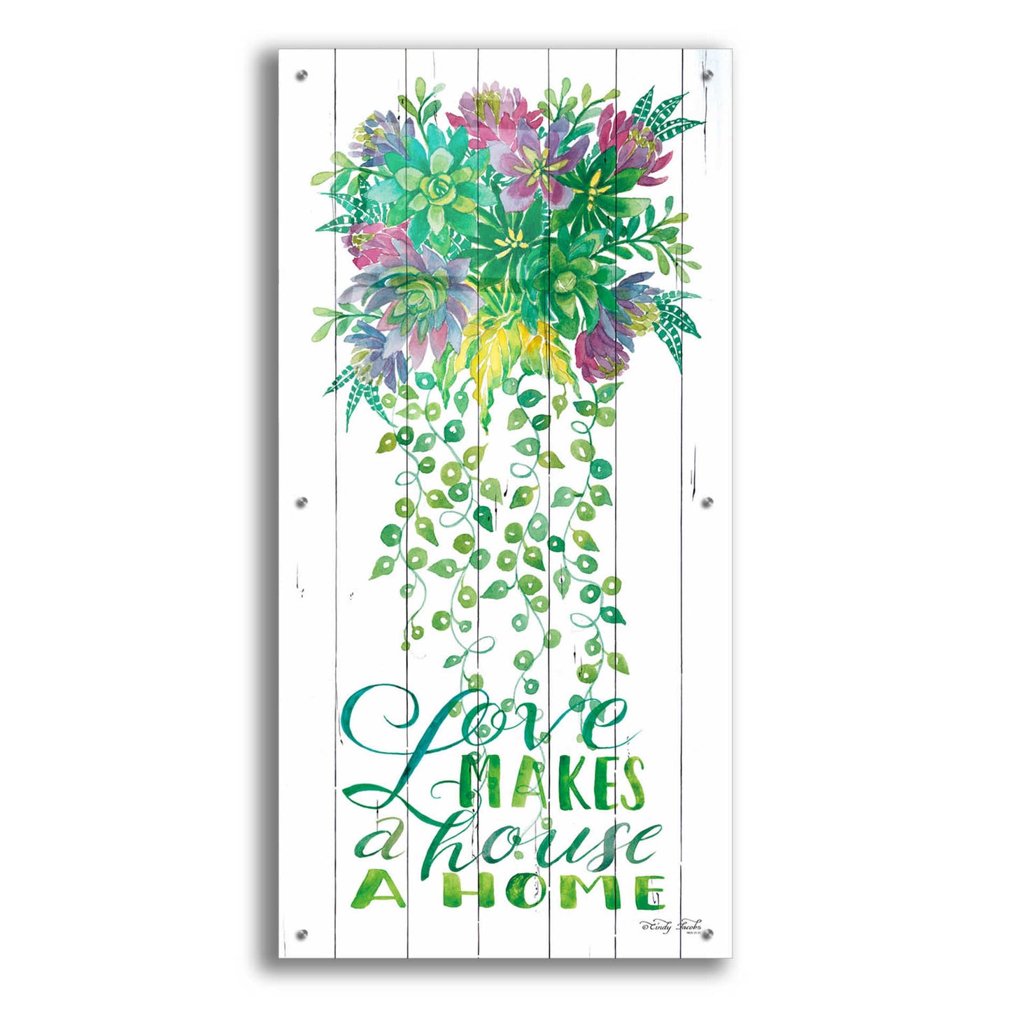 Epic Art 'Love Makes a Home Hanging Plant' by Cindy Jacobs, Acrylic Glass Wall Art,24x48