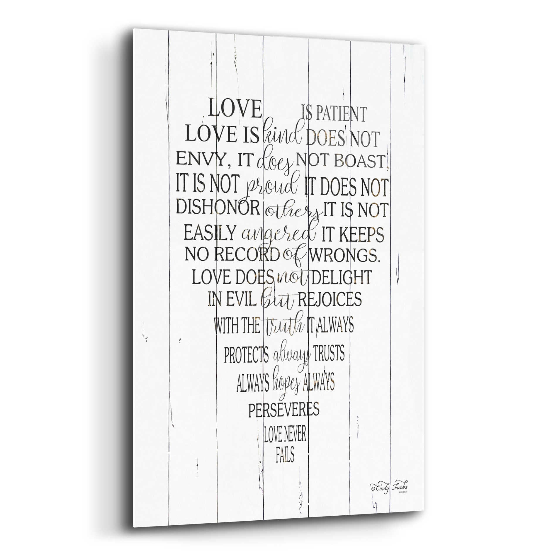 Epic Art 'Love is Patient II' by Cindy Jacobs, Acrylic Glass Wall Art,12x16