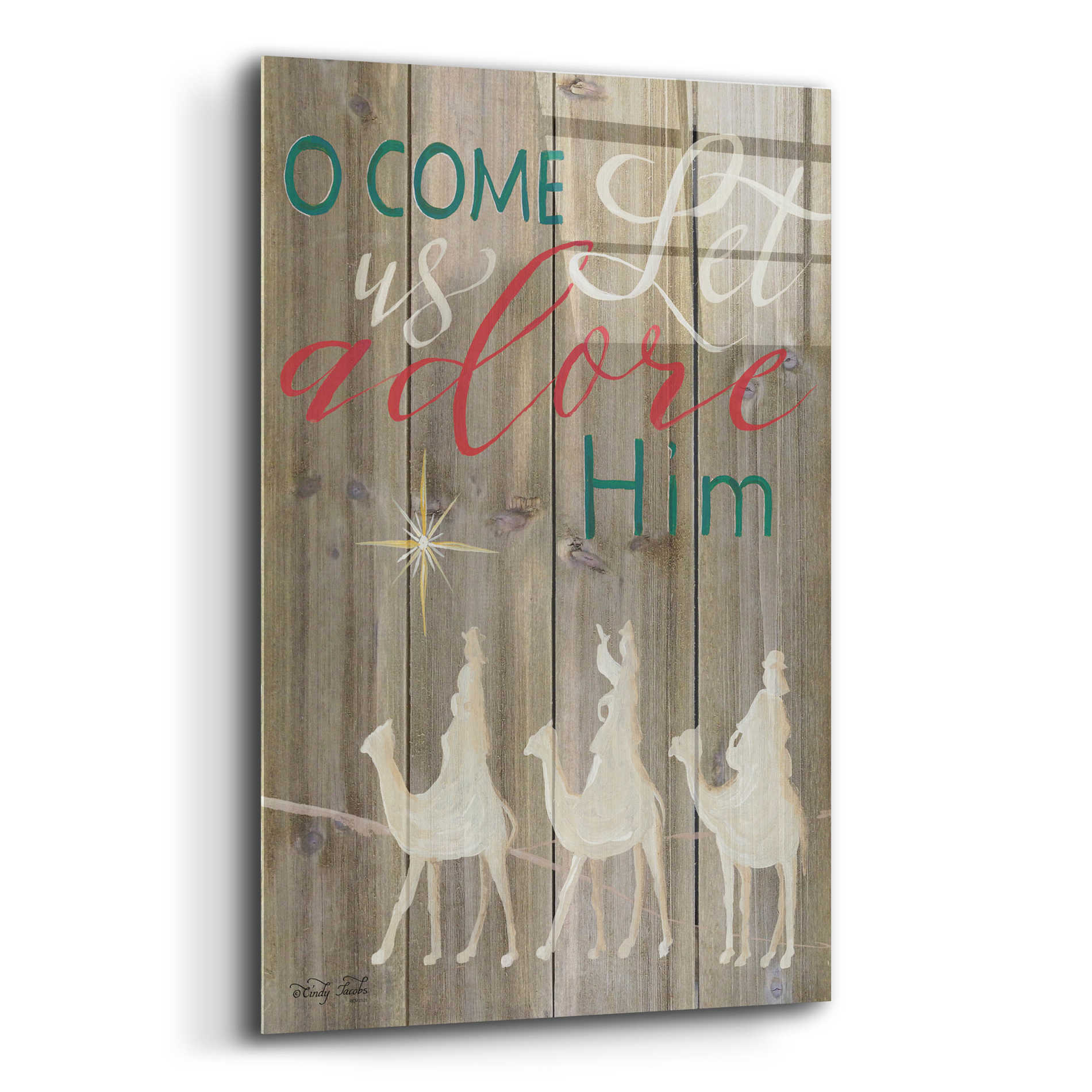 Epic Art 'O Come Let Us Adore Him' by Cindy Jacobs, Acrylic Glass Wall Art,12x16