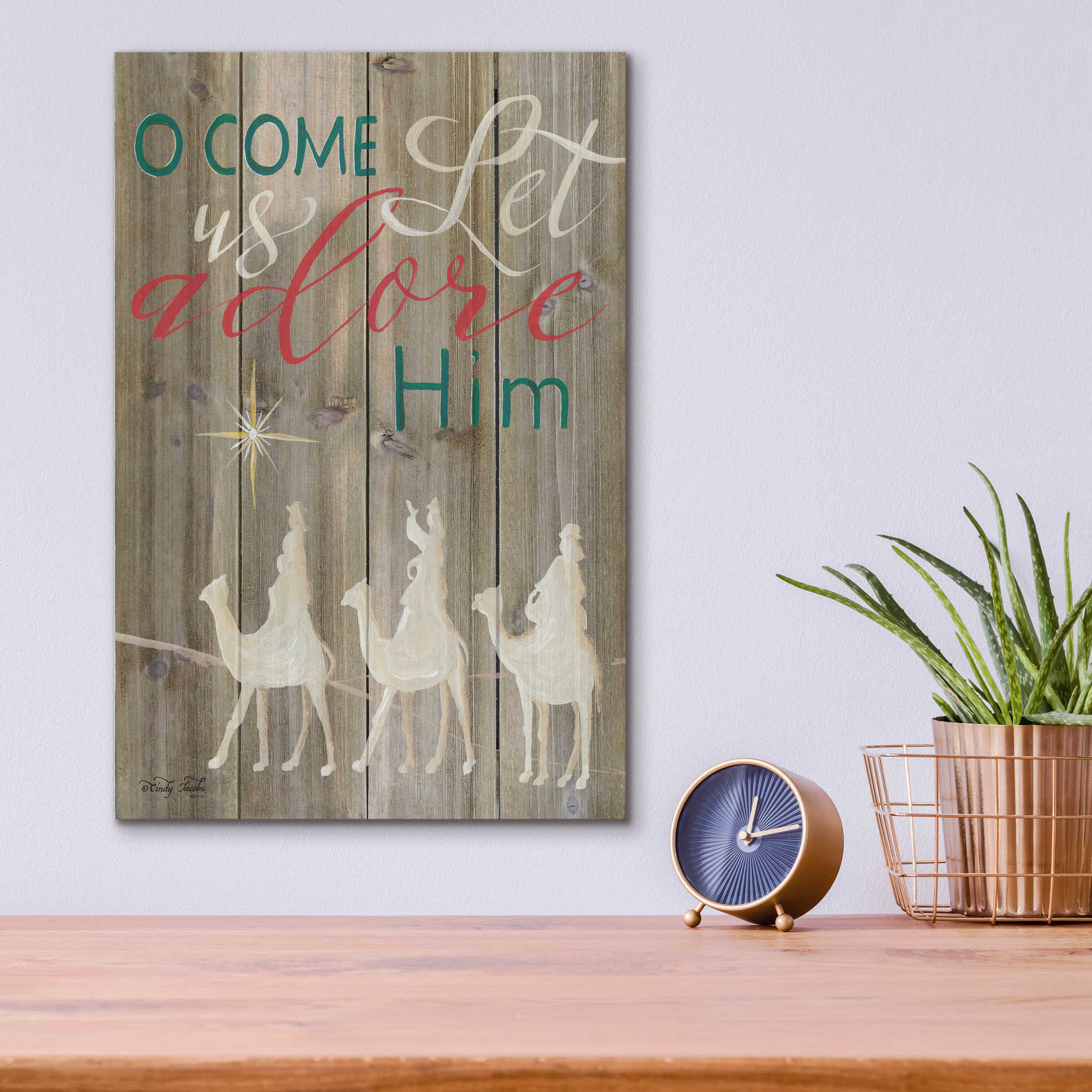 Epic Art 'O Come Let Us Adore Him' by Cindy Jacobs, Acrylic Glass Wall Art,12x16