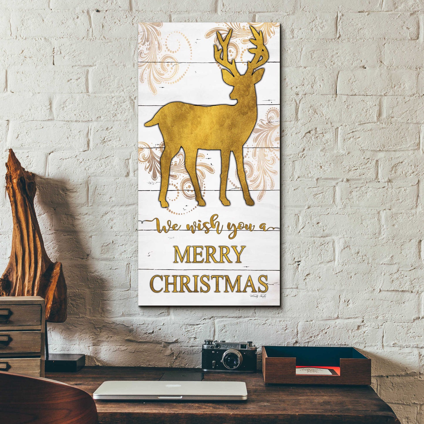 Epic Art 'Reindeer Merry Christmas' by Cindy Jacobs, Acrylic Glass Wall Art,12x24