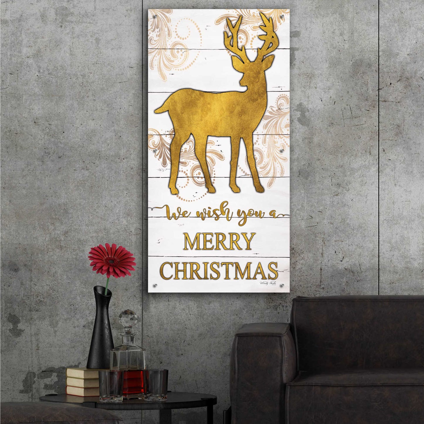 Epic Art 'Reindeer Merry Christmas' by Cindy Jacobs, Acrylic Glass Wall Art,24x48