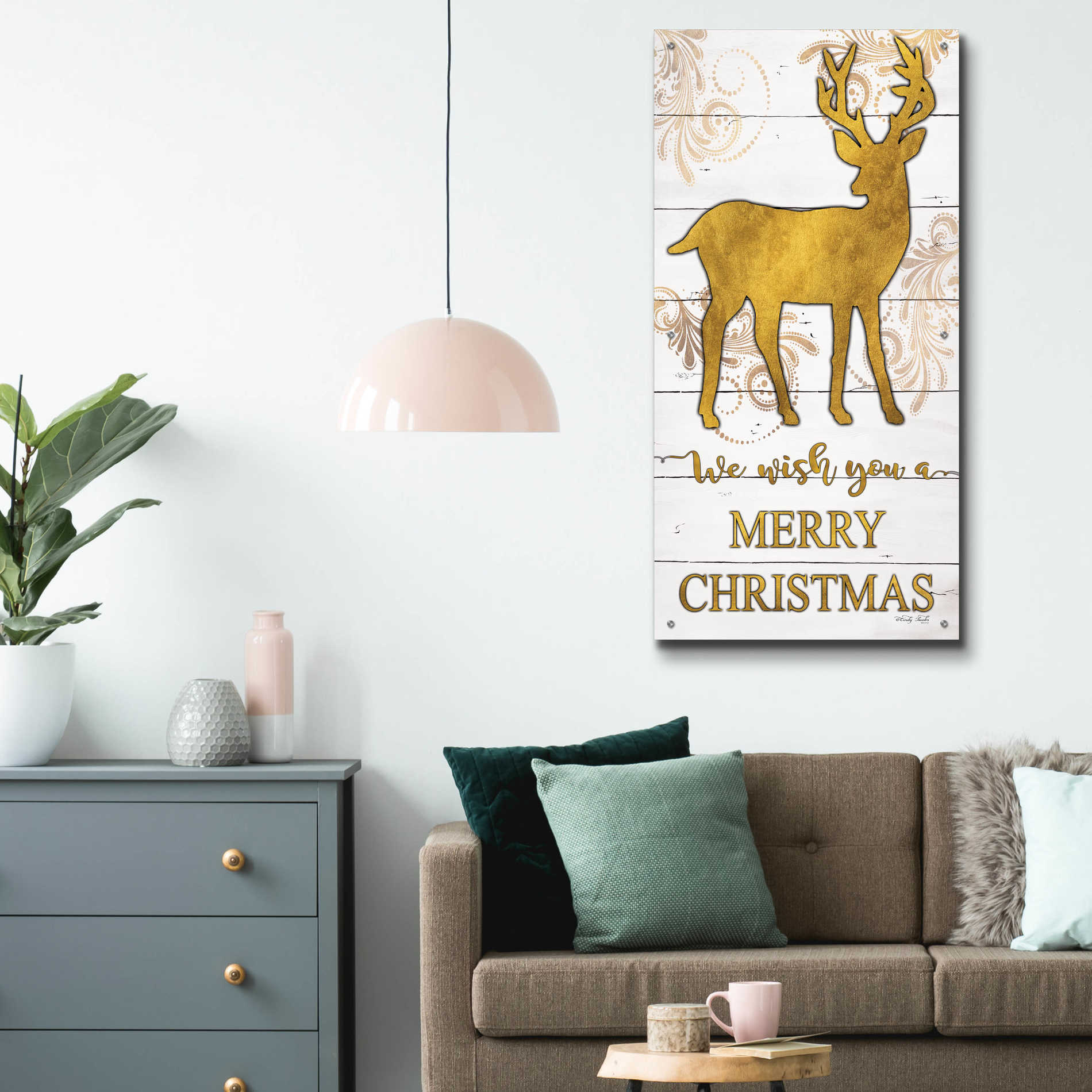 Epic Art 'Reindeer Merry Christmas' by Cindy Jacobs, Acrylic Glass Wall Art,24x48