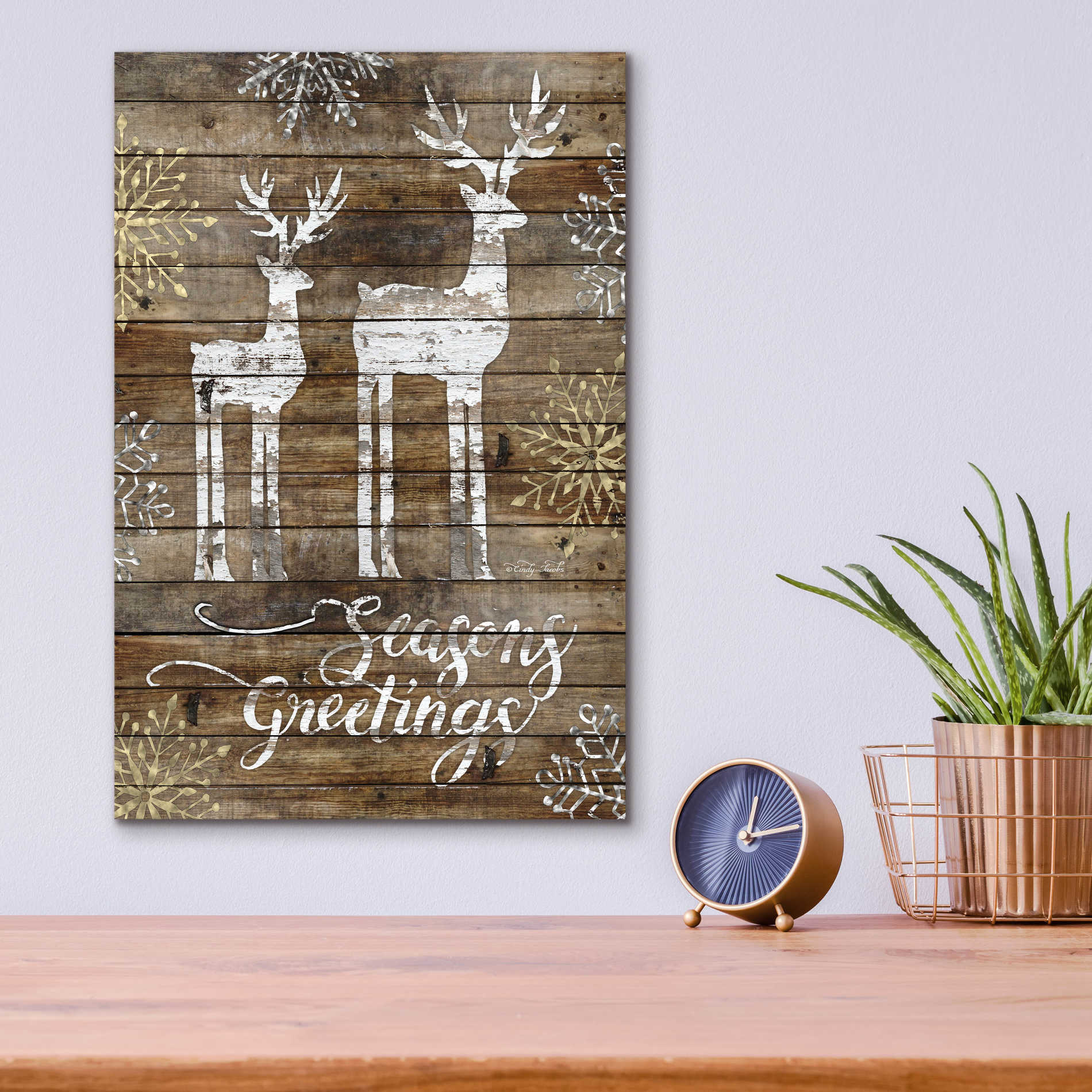 Epic Art 'Season's Greetings Deer' by Cindy Jacobs, Acrylic Glass Wall Art,12x16