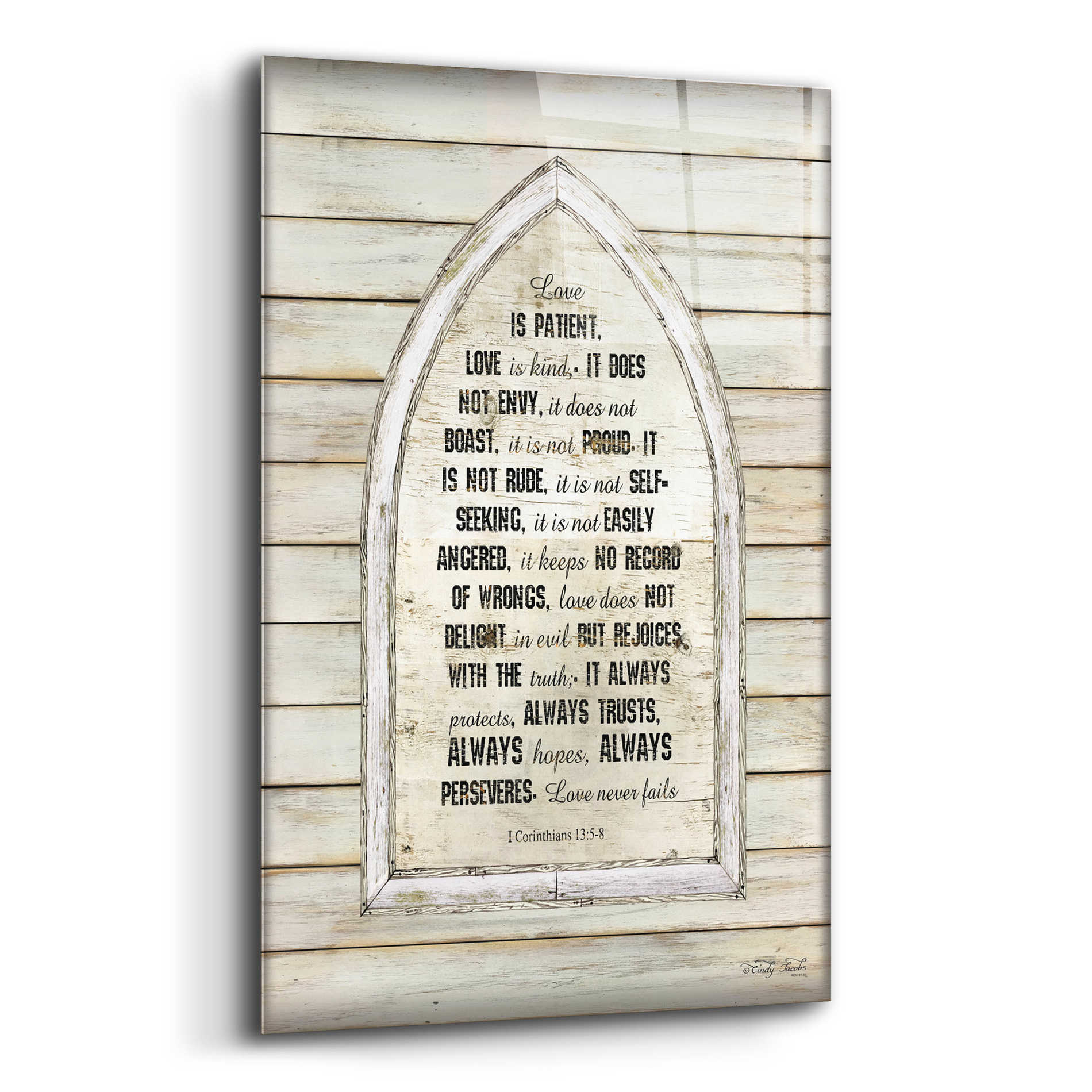 Epic Art 'Love is Patient Verse Arch' by Cindy Jacobs, Acrylic Glass Wall Art,12x16