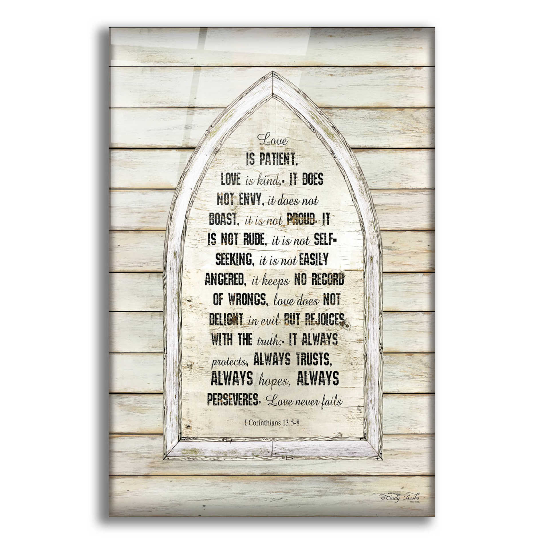 Epic Art 'Love is Patient Verse Arch' by Cindy Jacobs, Acrylic Glass Wall Art,12x16