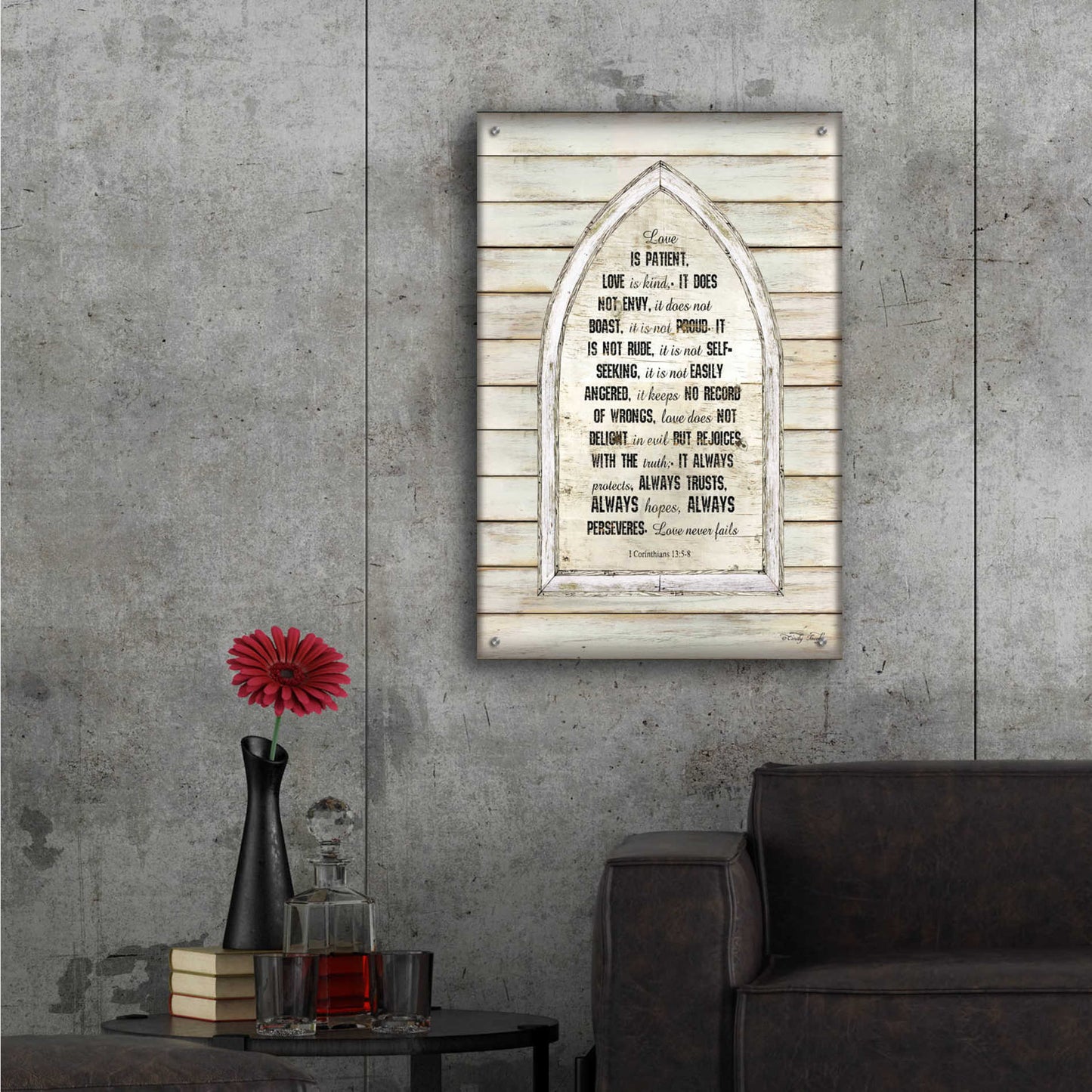 Epic Art 'Love is Patient Verse Arch' by Cindy Jacobs, Acrylic Glass Wall Art,24x36