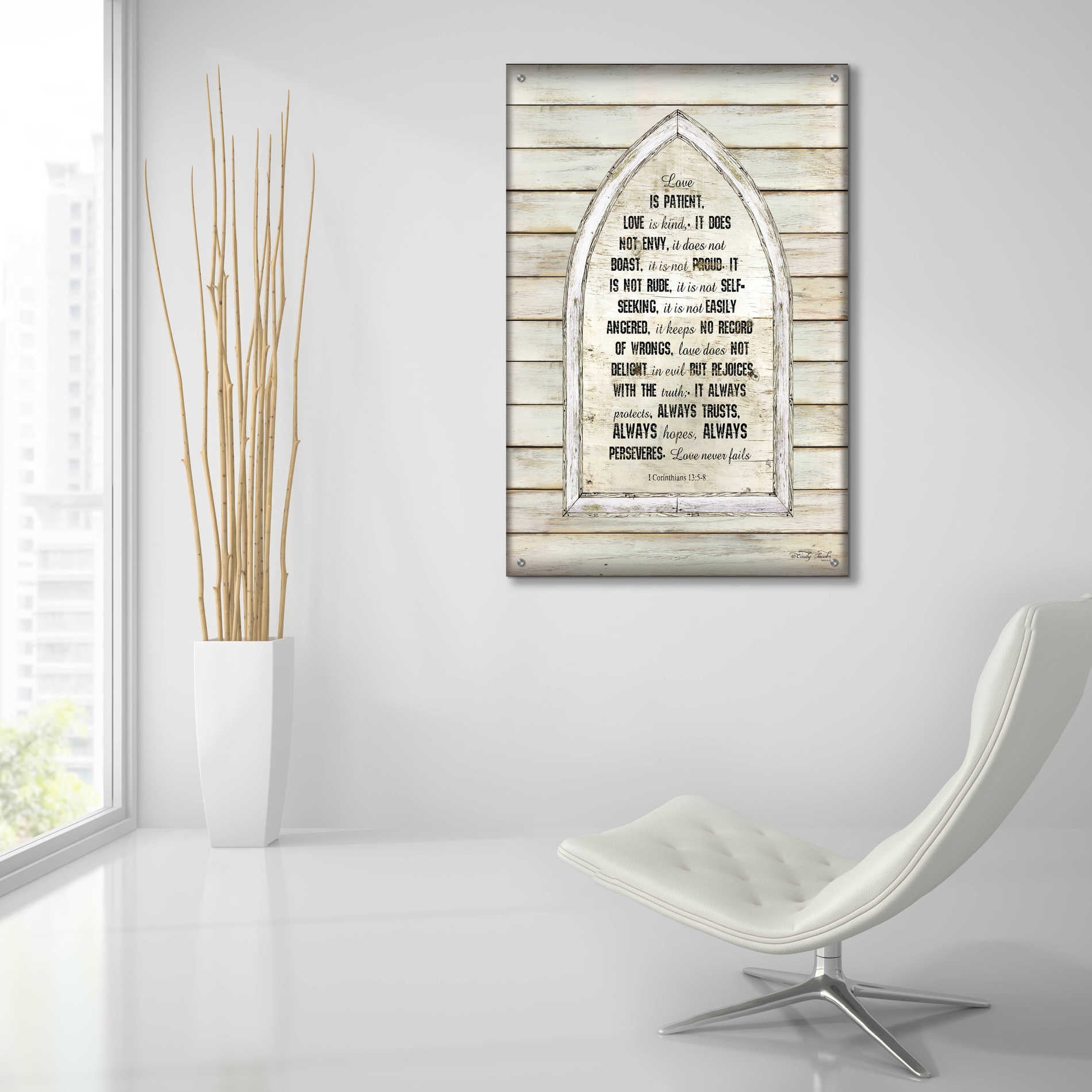 Epic Art 'Love is Patient Verse Arch' by Cindy Jacobs, Acrylic Glass Wall Art,24x36