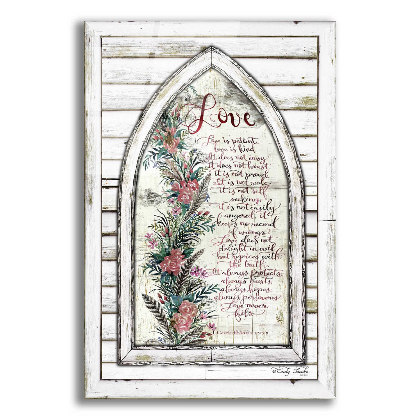 Epic Art 'Love is Patient Arch with Flowers' by Cindy Jacobs, Acrylic Glass Wall Art,12x16