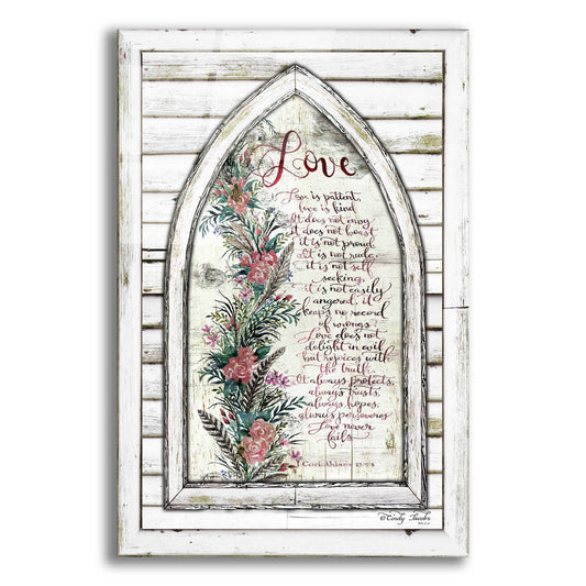 Epic Art 'Love is Patient Arch with Flowers' by Cindy Jacobs, Acrylic Glass Wall Art