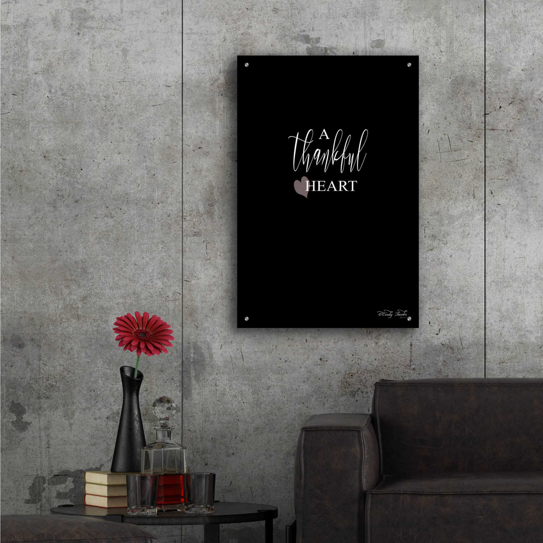 Epic Art 'A Thankful Heart Sign' by Cindy Jacobs, Acrylic Glass Wall Art,24x36