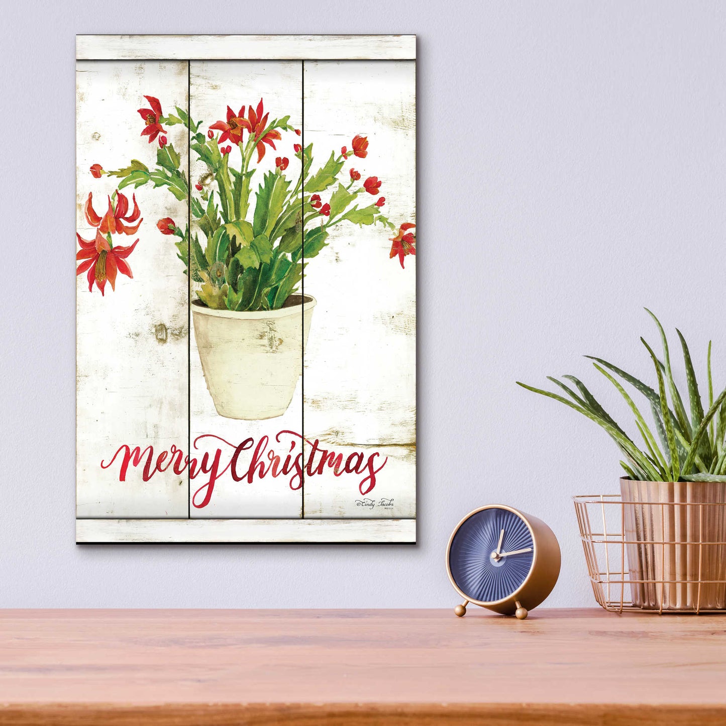 Epic Art 'Merry Christmas Cactus' by Cindy Jacobs, Acrylic Glass Wall Art,12x16