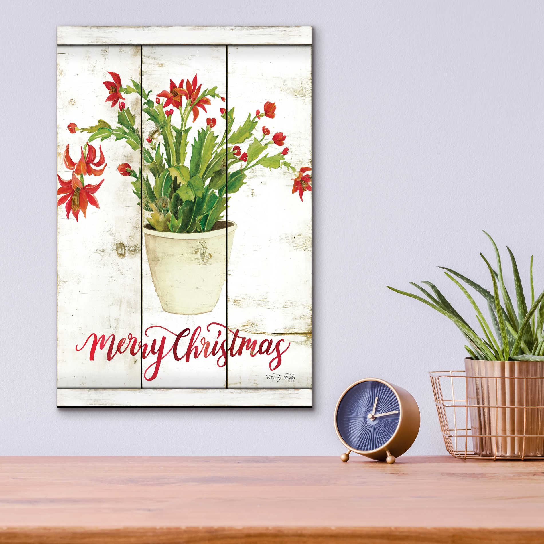 Epic Art 'Merry Christmas Cactus' by Cindy Jacobs, Acrylic Glass Wall Art,12x16