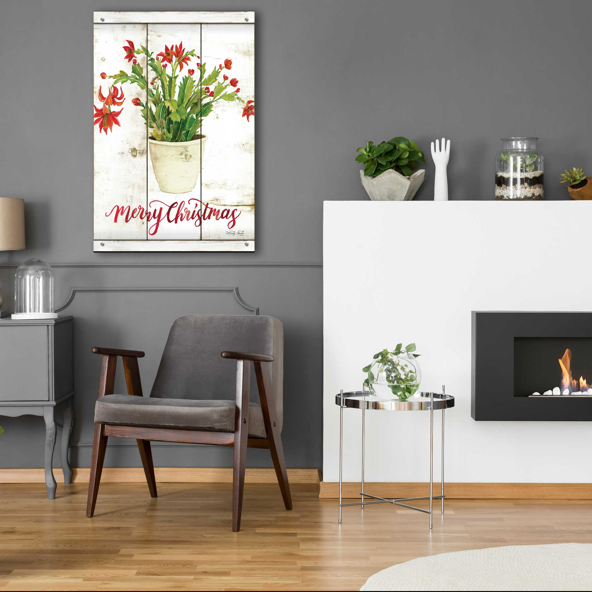 Epic Art 'Merry Christmas Cactus' by Cindy Jacobs, Acrylic Glass Wall Art,24x36