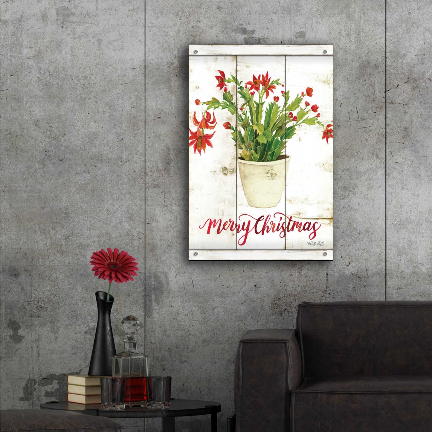 Epic Art 'Merry Christmas Cactus' by Cindy Jacobs, Acrylic Glass Wall Art,24x36