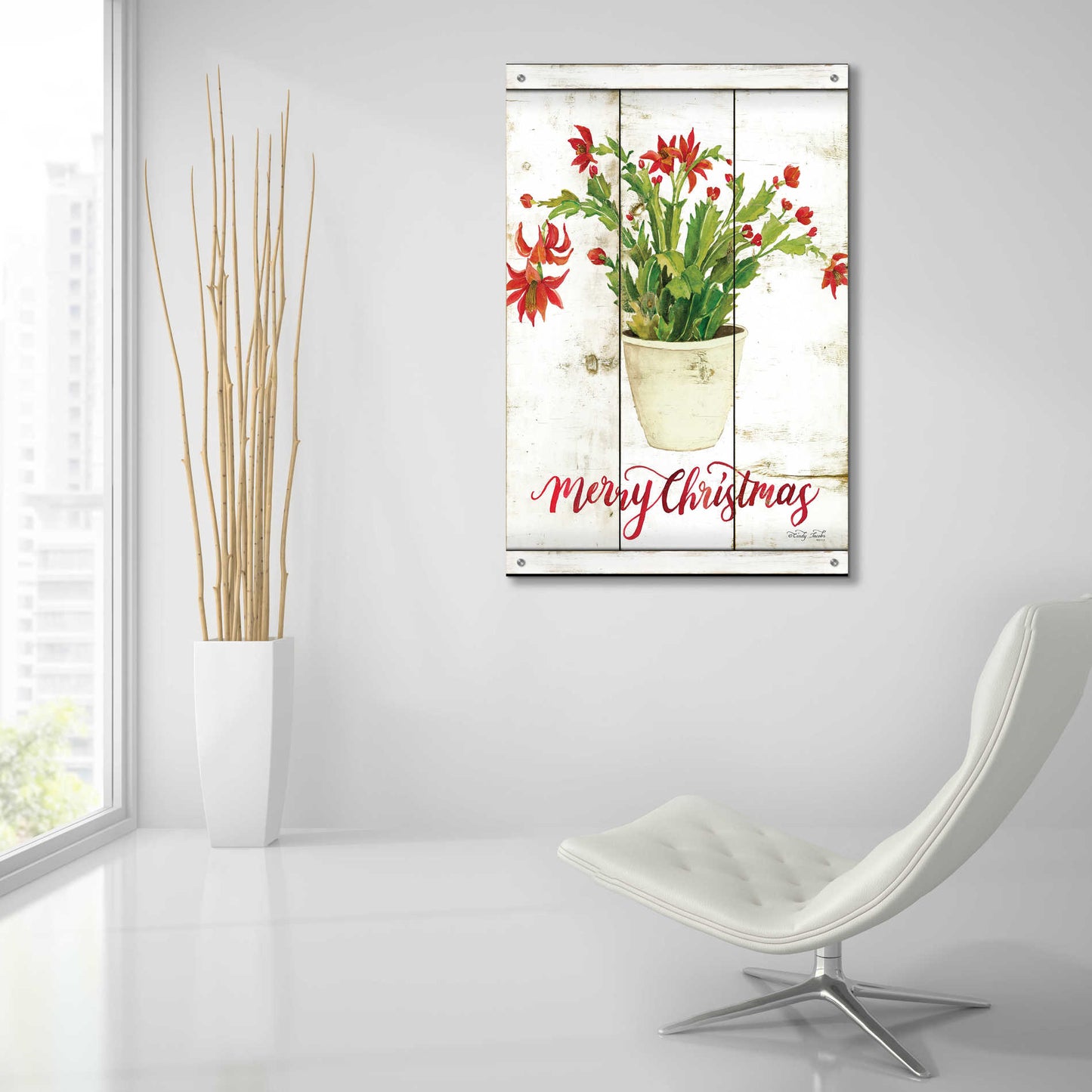 Epic Art 'Merry Christmas Cactus' by Cindy Jacobs, Acrylic Glass Wall Art,24x36