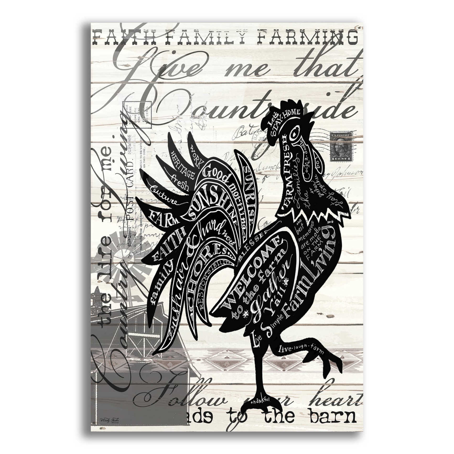 Epic Art 'Welcome to the Farm Chicken' by Cindy Jacobs, Acrylic Glass Wall Art,12x16