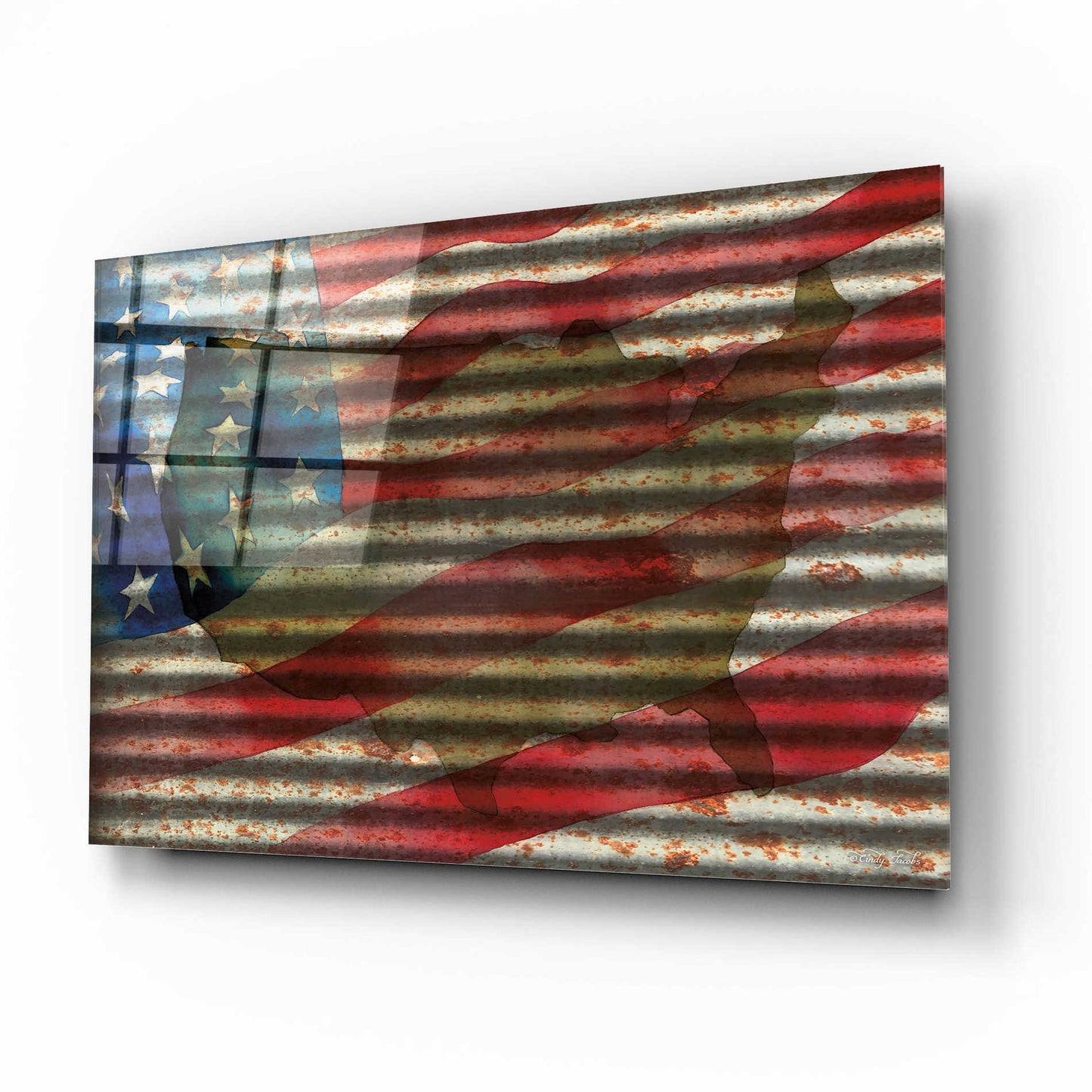 Epic Art 'American Flag on Metal' by Cindy Jacobs, Acrylic Glass Wall Art,16x12