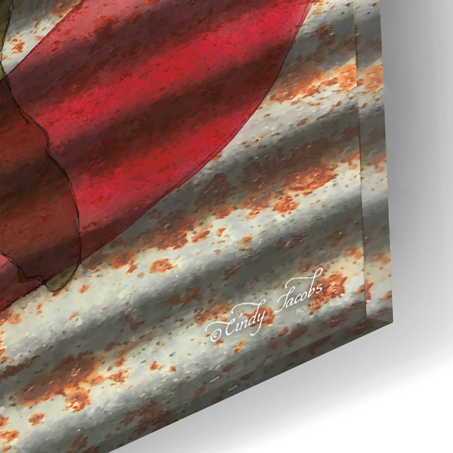 Epic Art 'American Flag on Metal' by Cindy Jacobs, Acrylic Glass Wall Art,16x12