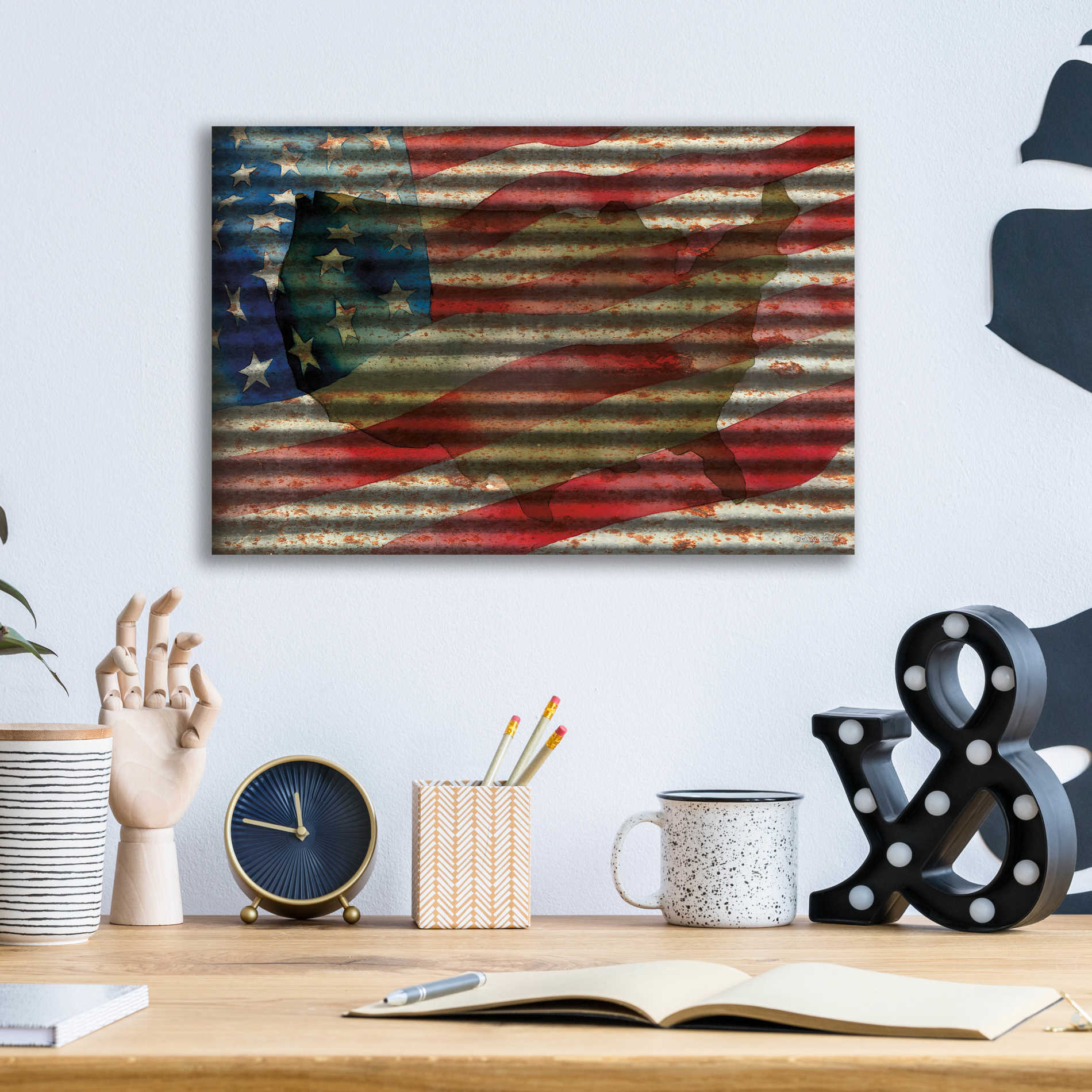 Epic Art 'American Flag on Metal' by Cindy Jacobs, Acrylic Glass Wall Art,16x12