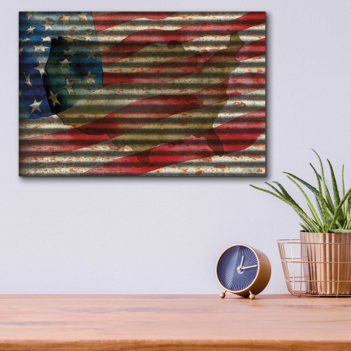 Epic Art 'American Flag on Metal' by Cindy Jacobs, Acrylic Glass Wall Art,16x12