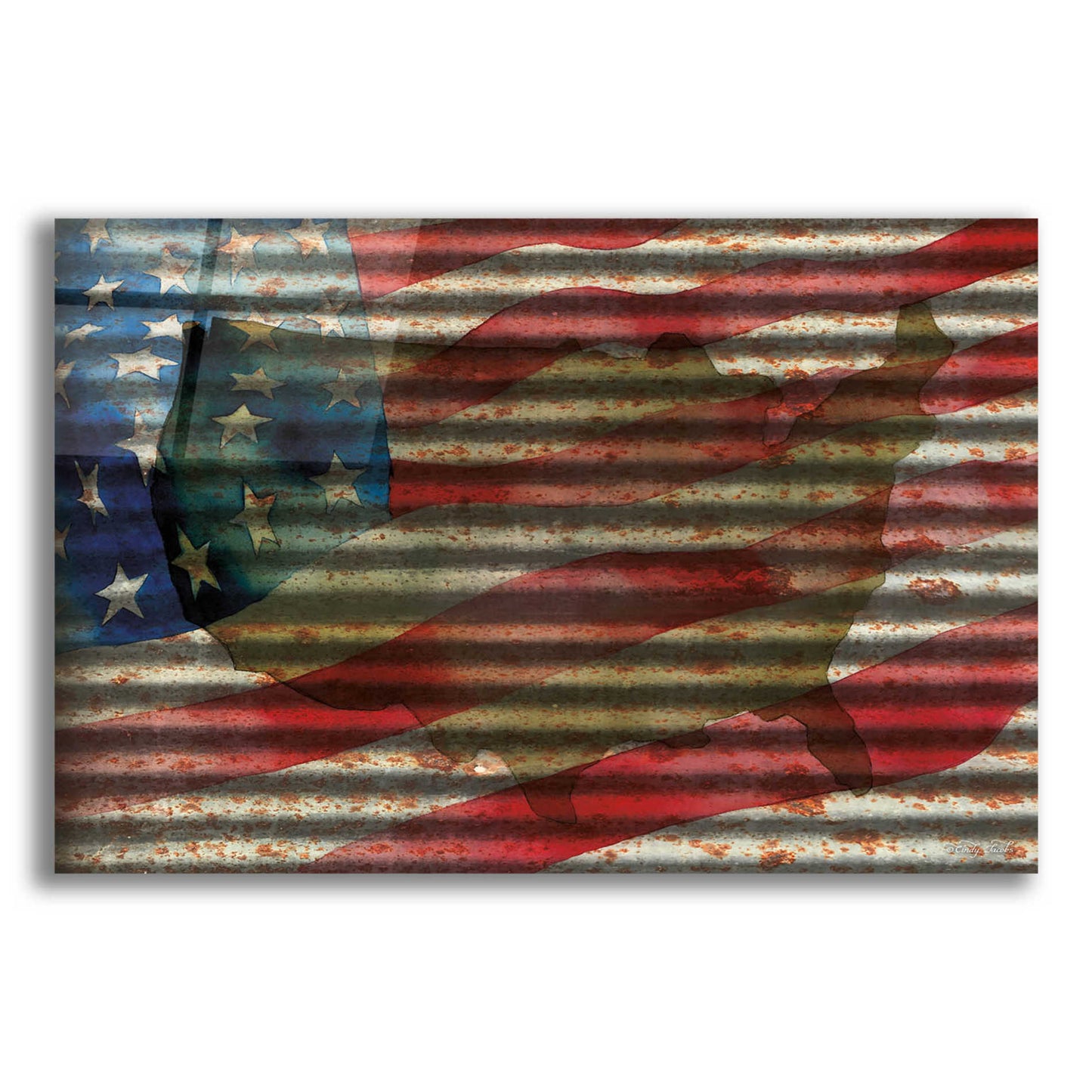 Epic Art 'American Flag on Metal' by Cindy Jacobs, Acrylic Glass Wall Art,16x12