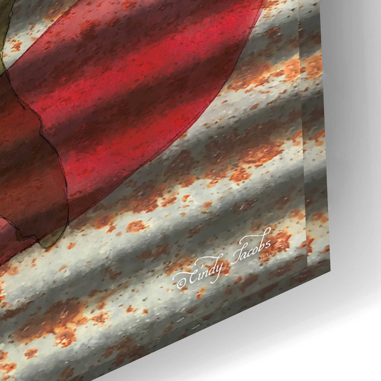 Epic Art 'American Flag on Metal' by Cindy Jacobs, Acrylic Glass Wall Art,24x16